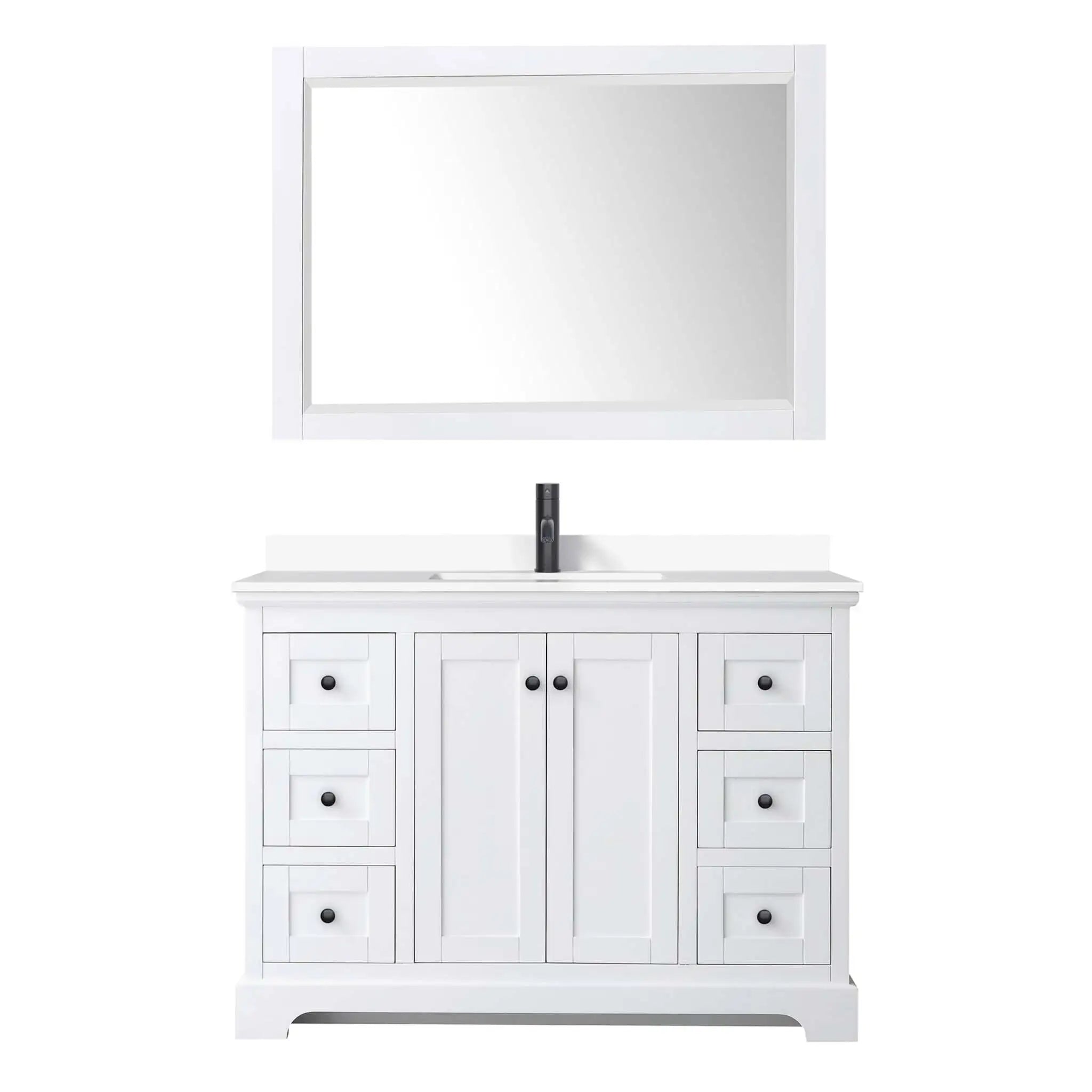 48" Avery Single Bathroom Vanity in White with Matte Black Trim & 46" Mirror by Wyndham