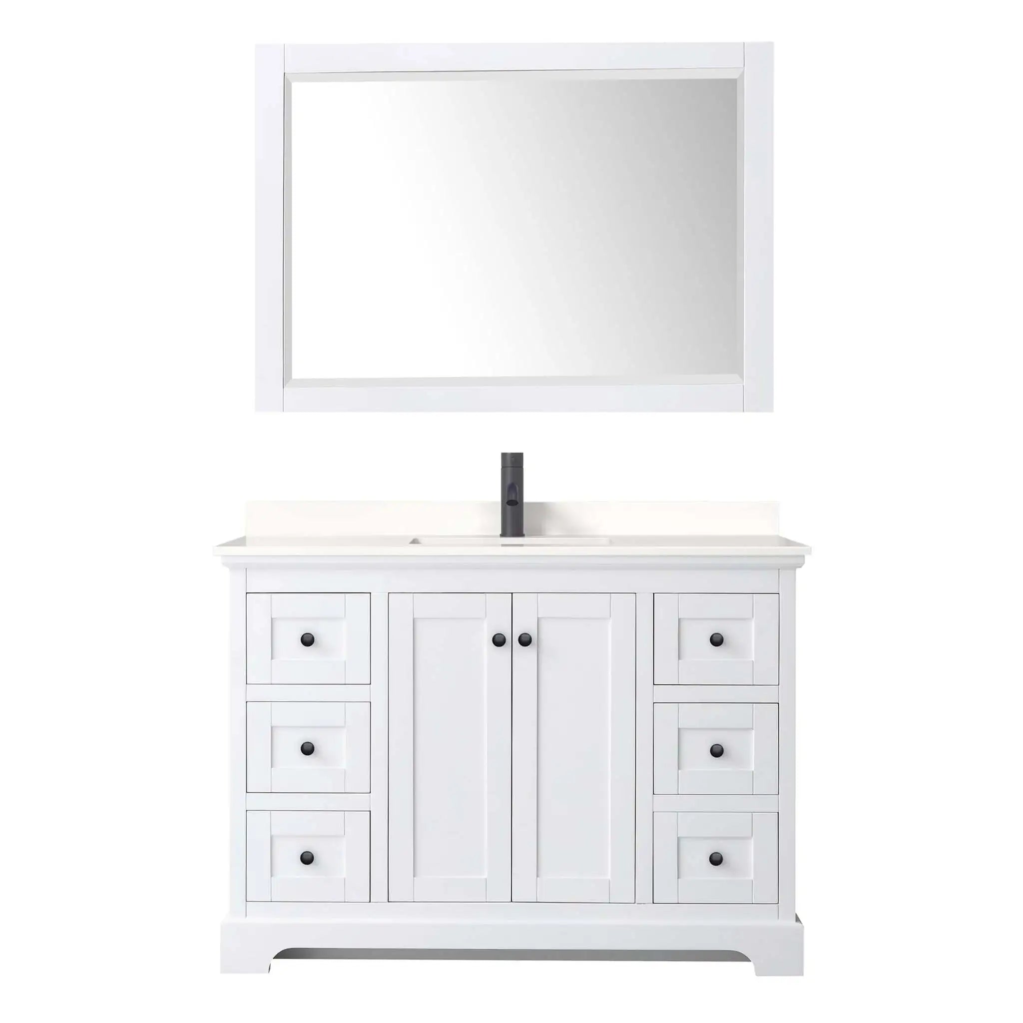 48" Avery Single Bathroom Vanity in White with Matte Black Trim & 46" Mirror by Wyndham