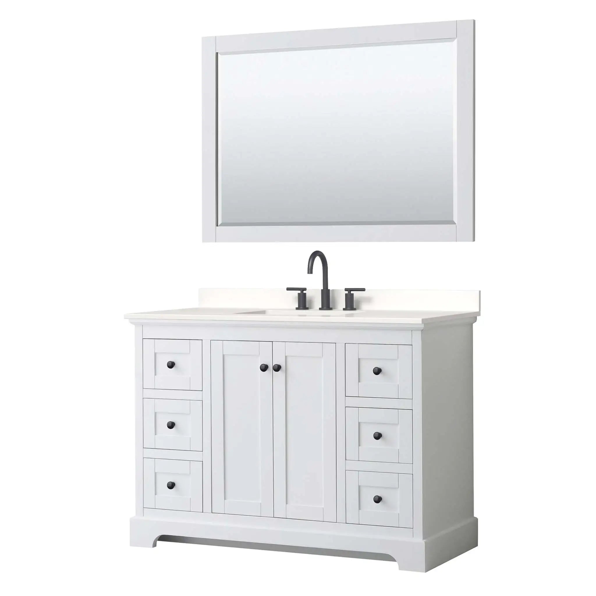 48" Avery Single Bathroom Vanity in White with Matte Black Trim & 46" Mirror by Wyndham