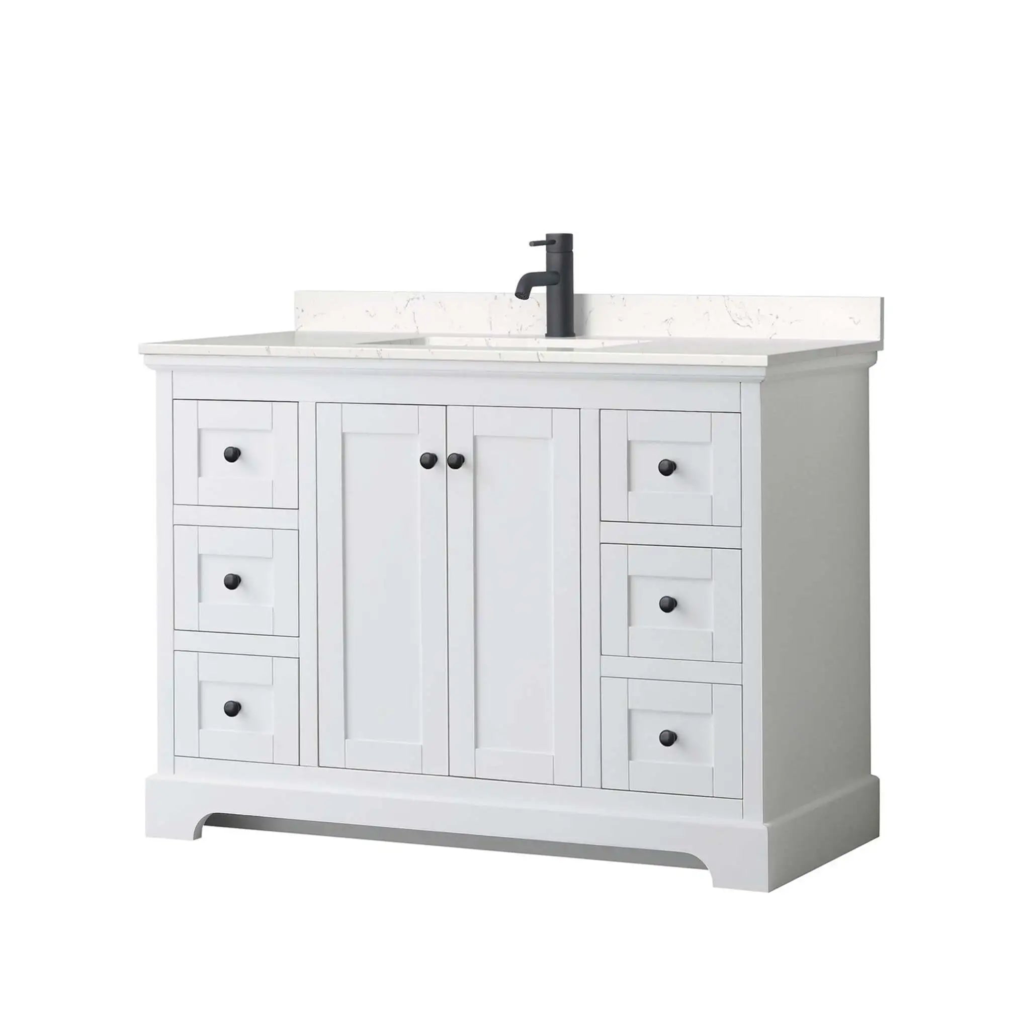 48" Avery Single Bathroom Vanity in White with Matte Black Trim by Wyndham