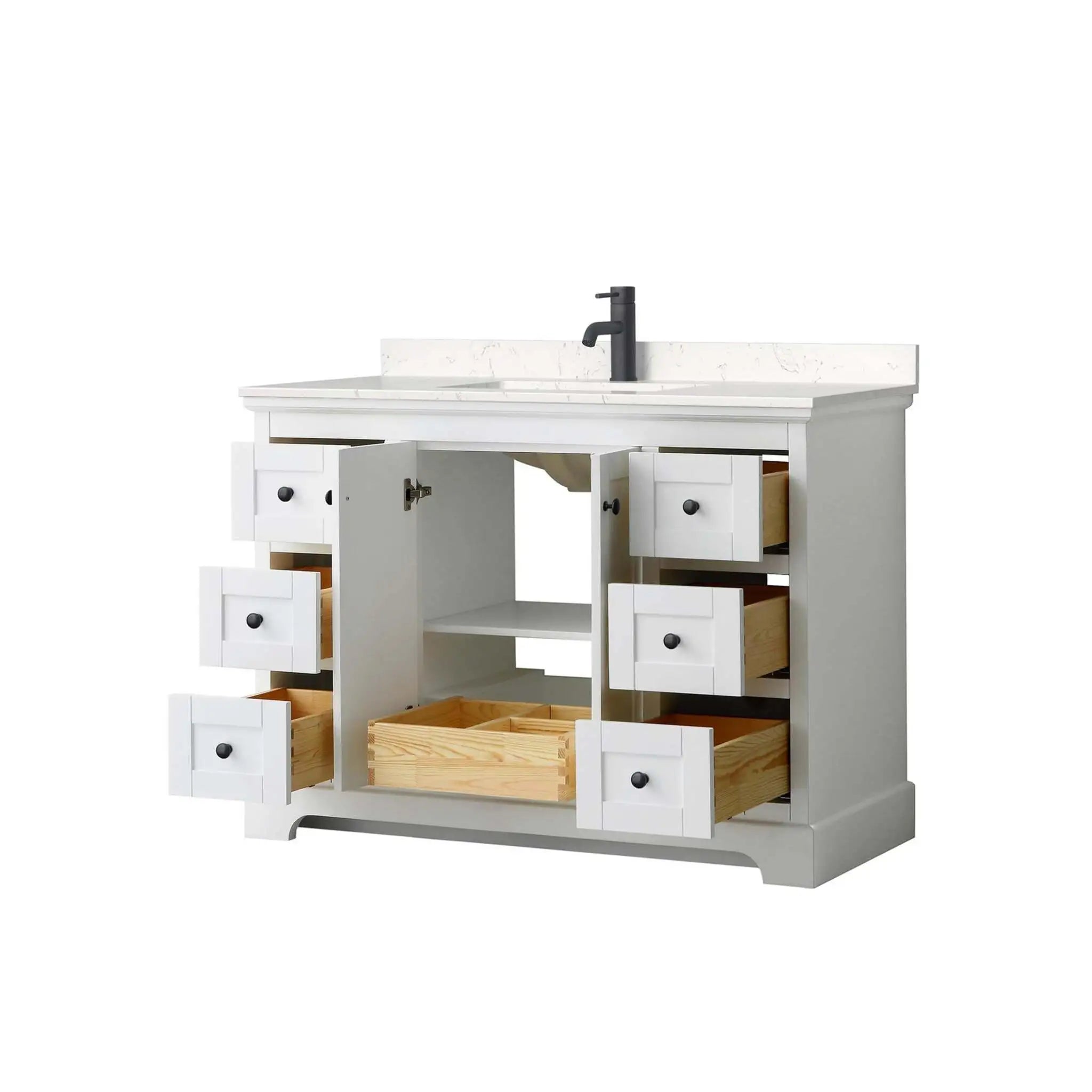 48" Avery Single Bathroom Vanity in White with Matte Black Trim by Wyndham
