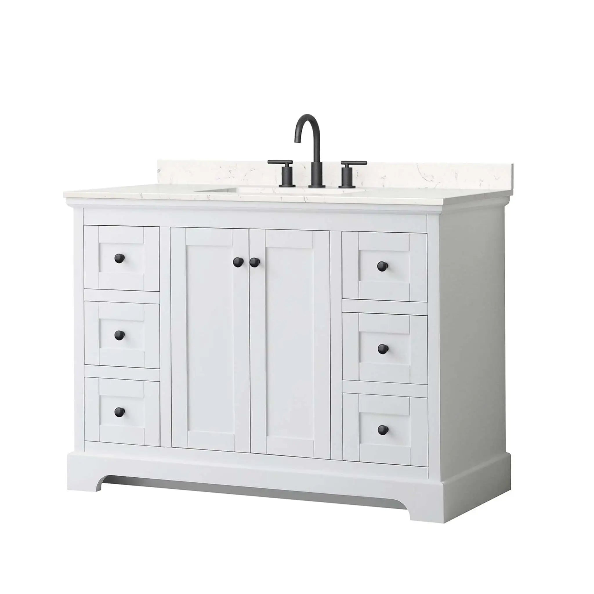 48" Avery Single Bathroom Vanity in White with Matte Black Trim by Wyndham