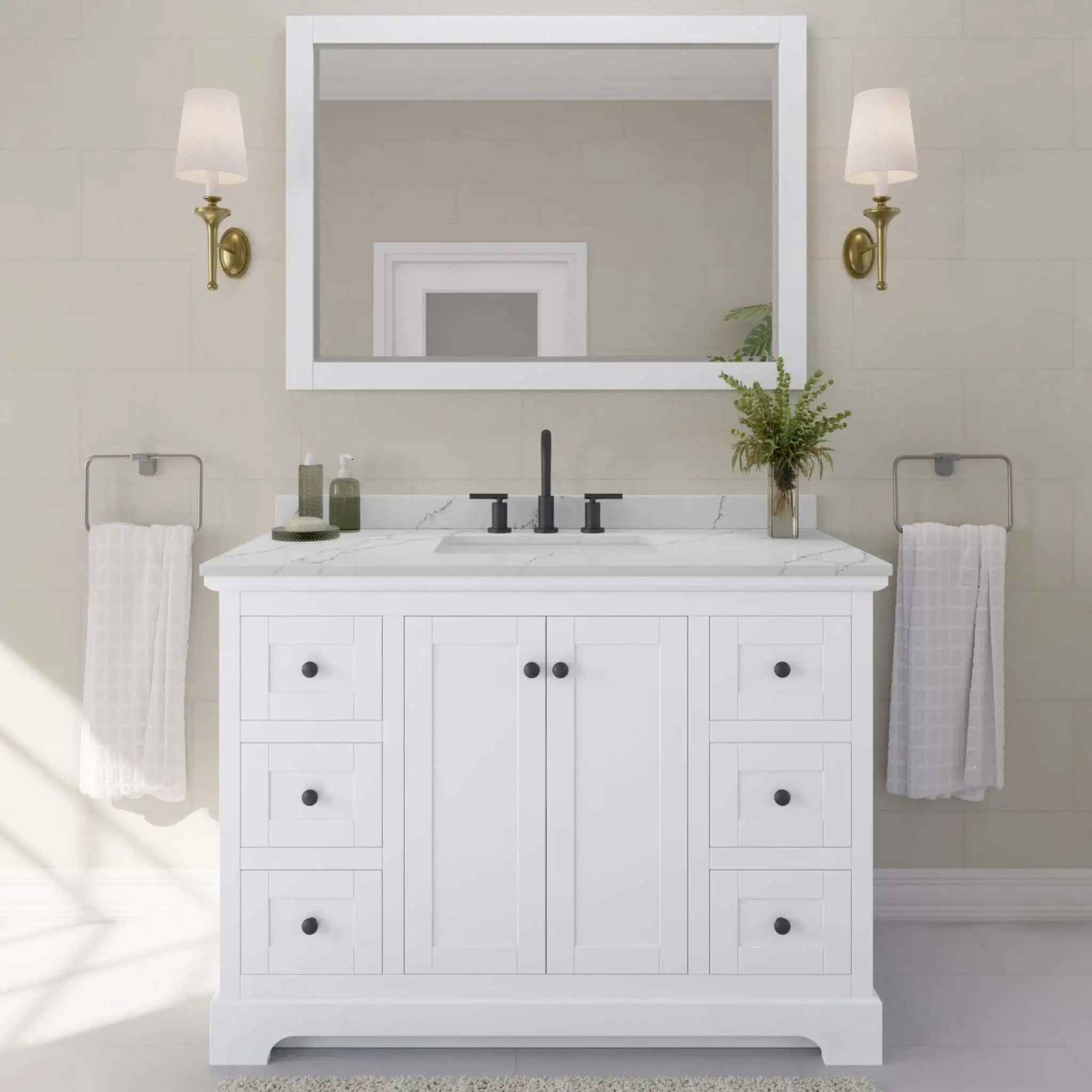 48" Avery Single Bathroom Vanity in White with Matte Black Trim by Wyndham