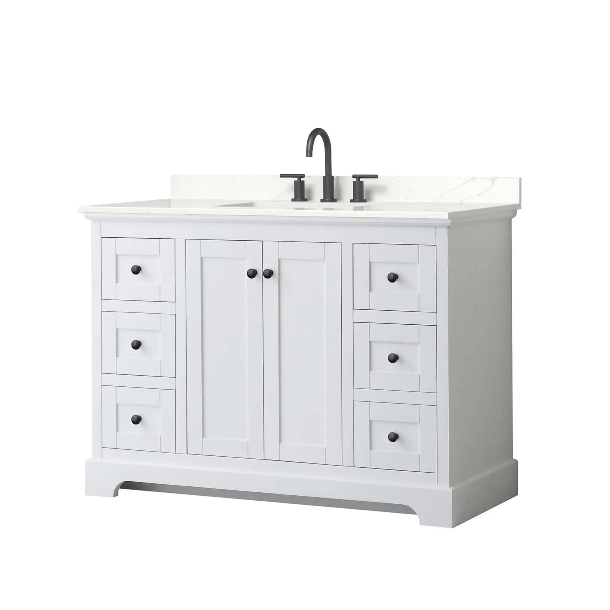 48" Avery Single Bathroom Vanity in White with Matte Black Trim by Wyndham