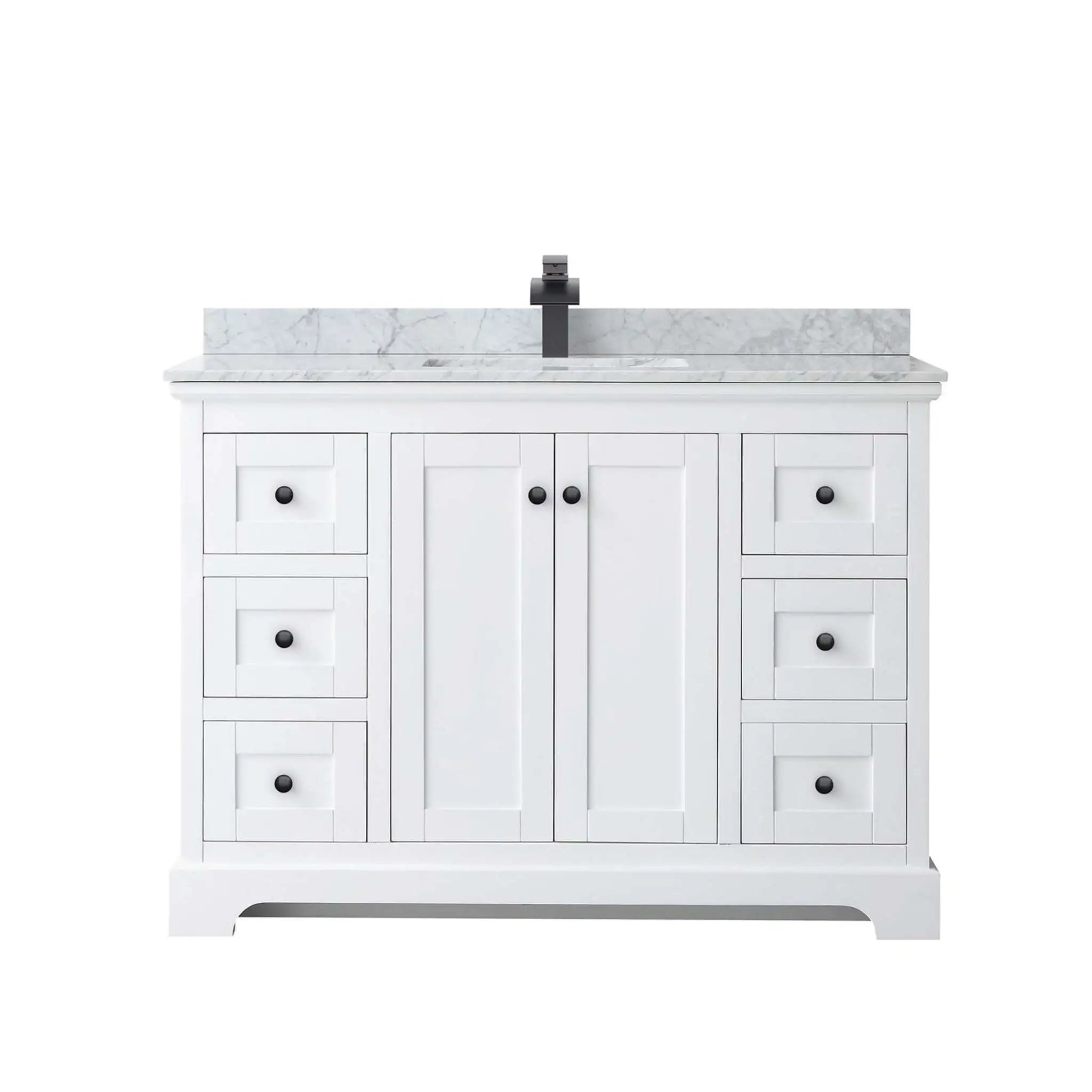 48" Avery Single Bathroom Vanity in White with Matte Black Trim by Wyndham