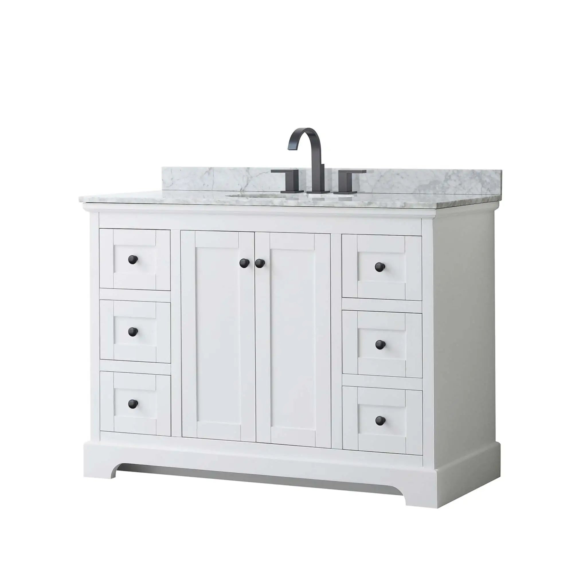 48" Avery Single Bathroom Vanity in White with Matte Black Trim by Wyndham