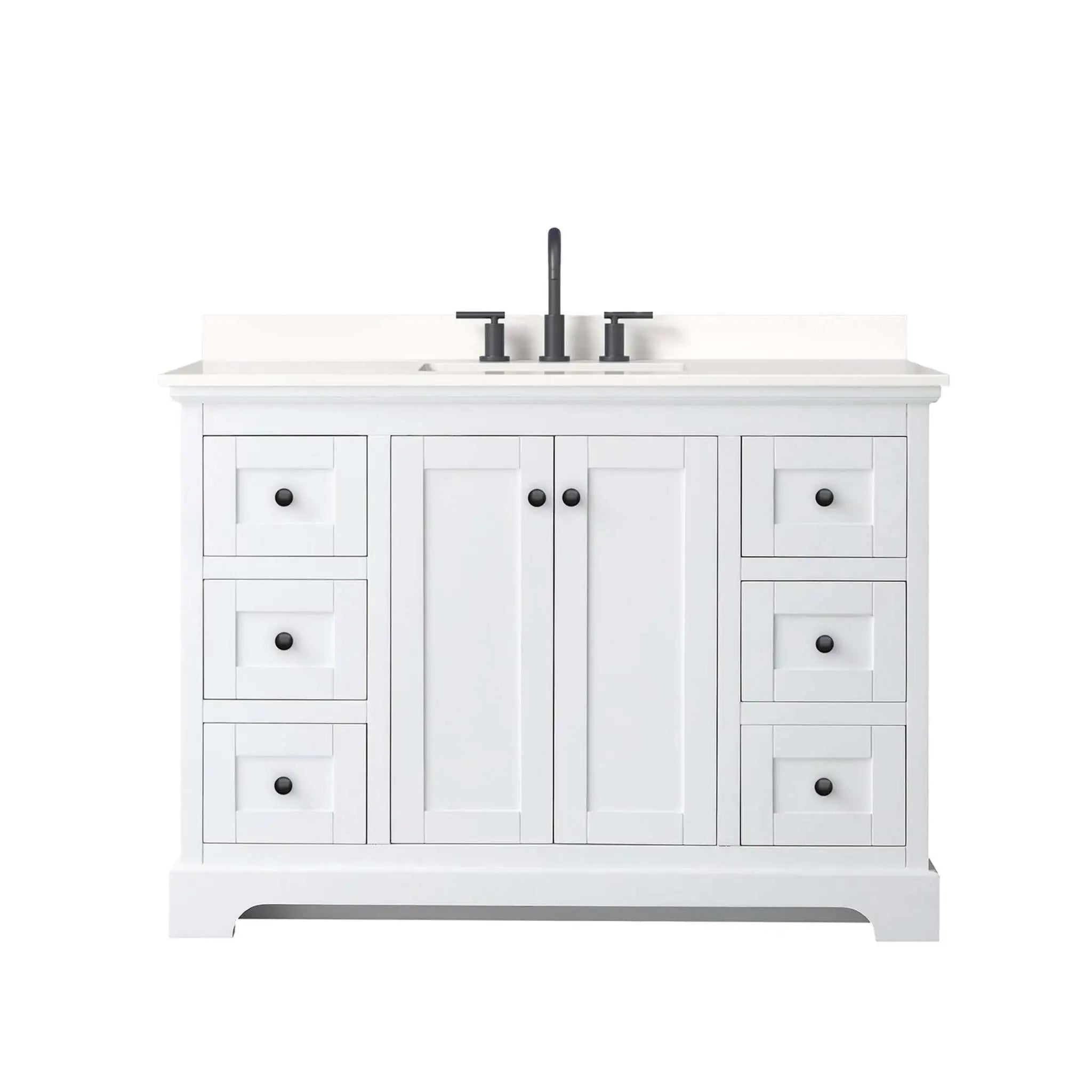 48" Avery Single Bathroom Vanity in White with Matte Black Trim by Wyndham