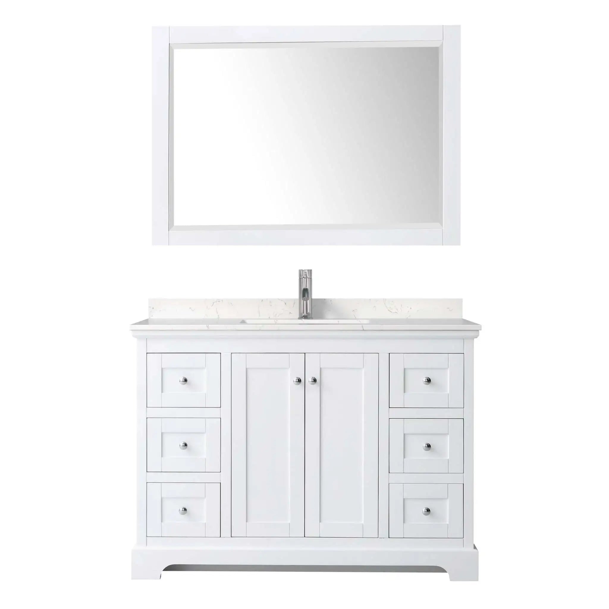 48" Avery Single Bathroom Vanity in White with Polished Chrome Trim & 46" Mirror by Wyndham