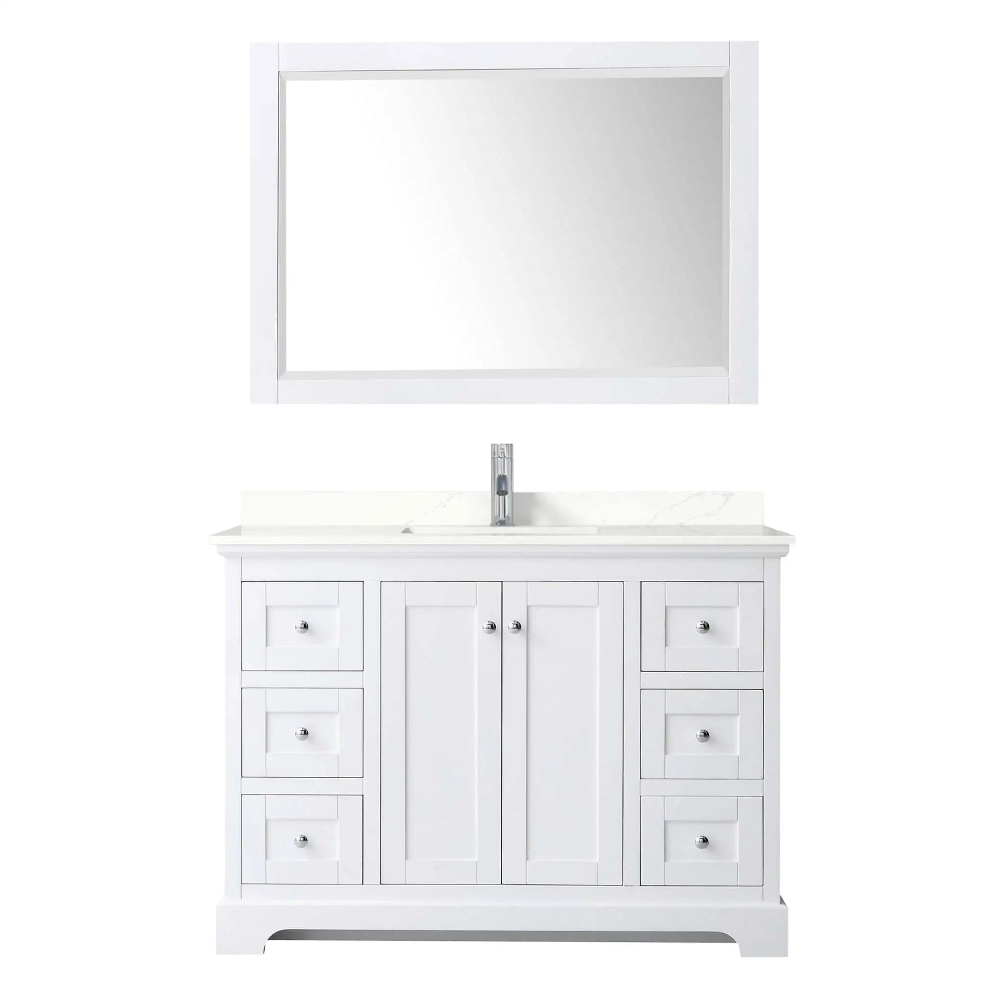 48" Avery Single Bathroom Vanity in White with Polished Chrome Trim & 46" Mirror by Wyndham