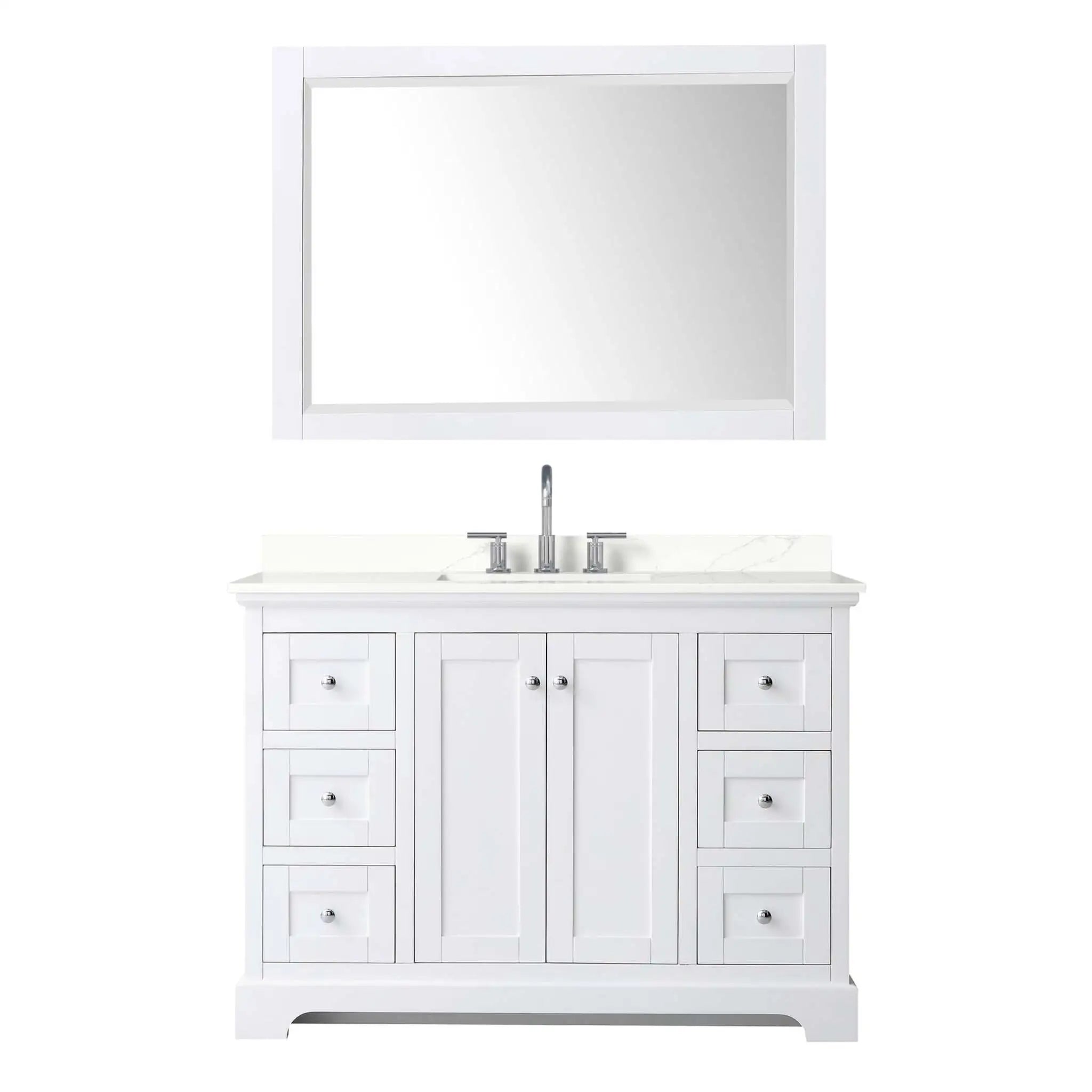 48" Avery Single Bathroom Vanity in White with Polished Chrome Trim & 46" Mirror by Wyndham