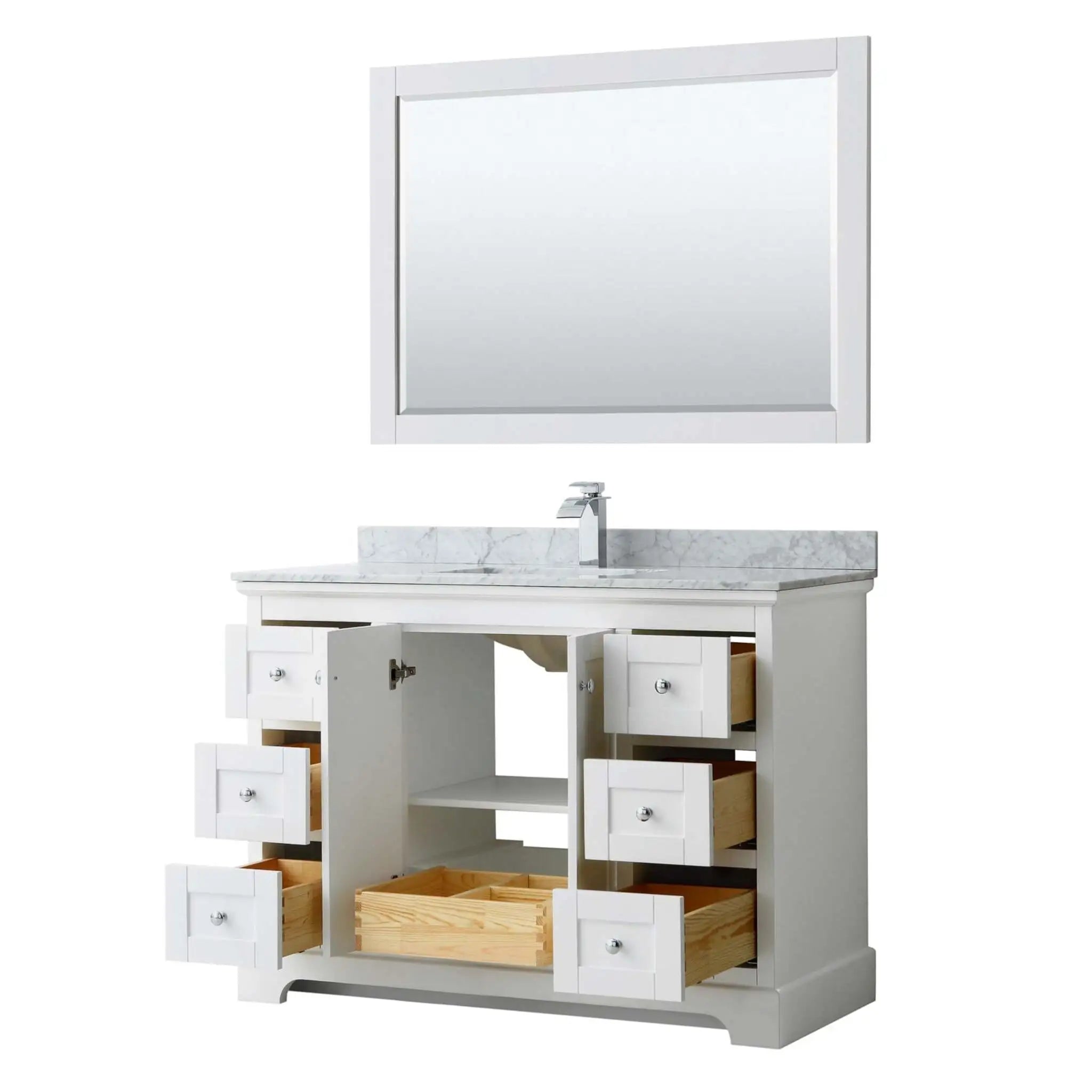48" Avery Single Bathroom Vanity in White with Polished Chrome Trim & 46" Mirror by Wyndham