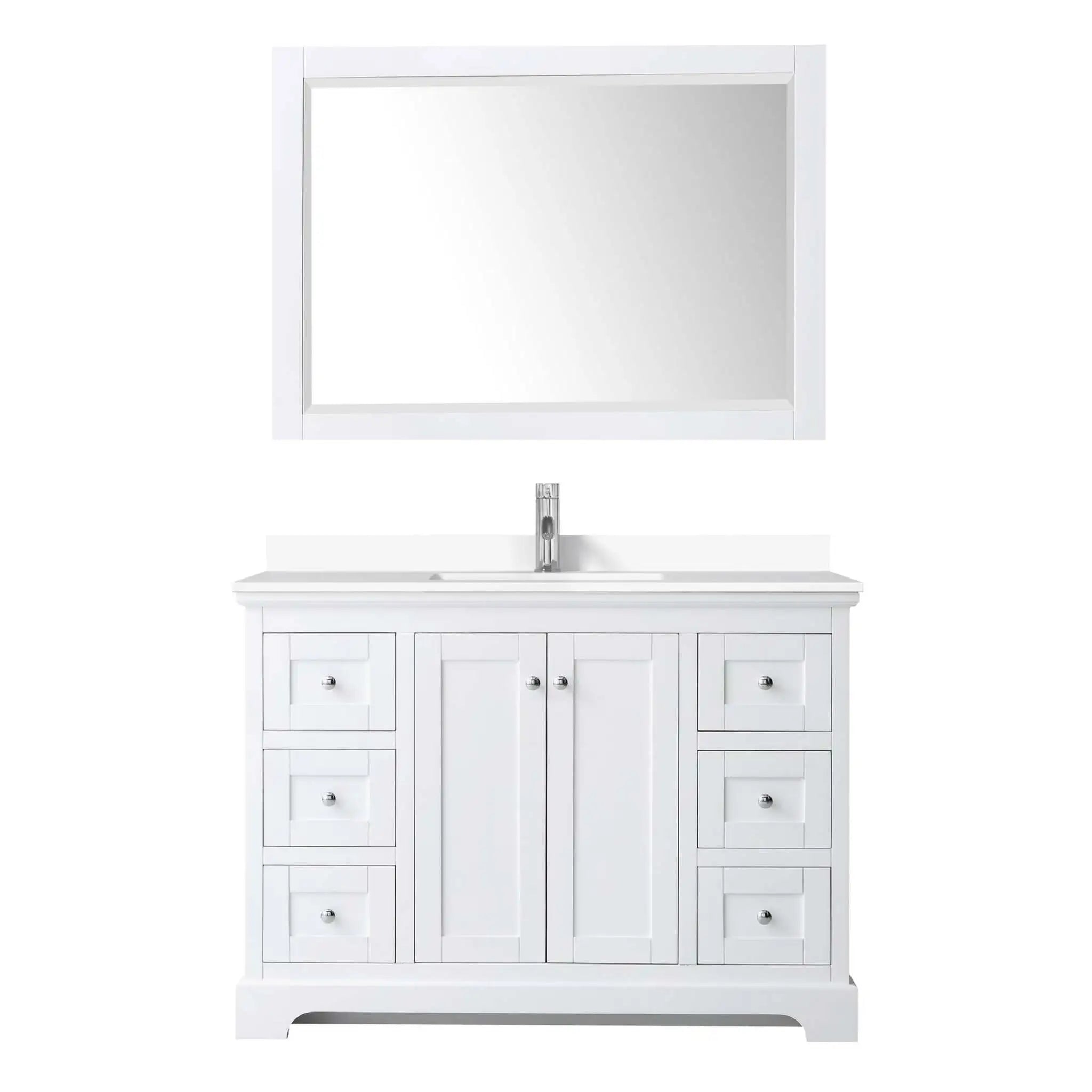 48" Avery Single Bathroom Vanity in White with Polished Chrome Trim & 46" Mirror by Wyndham