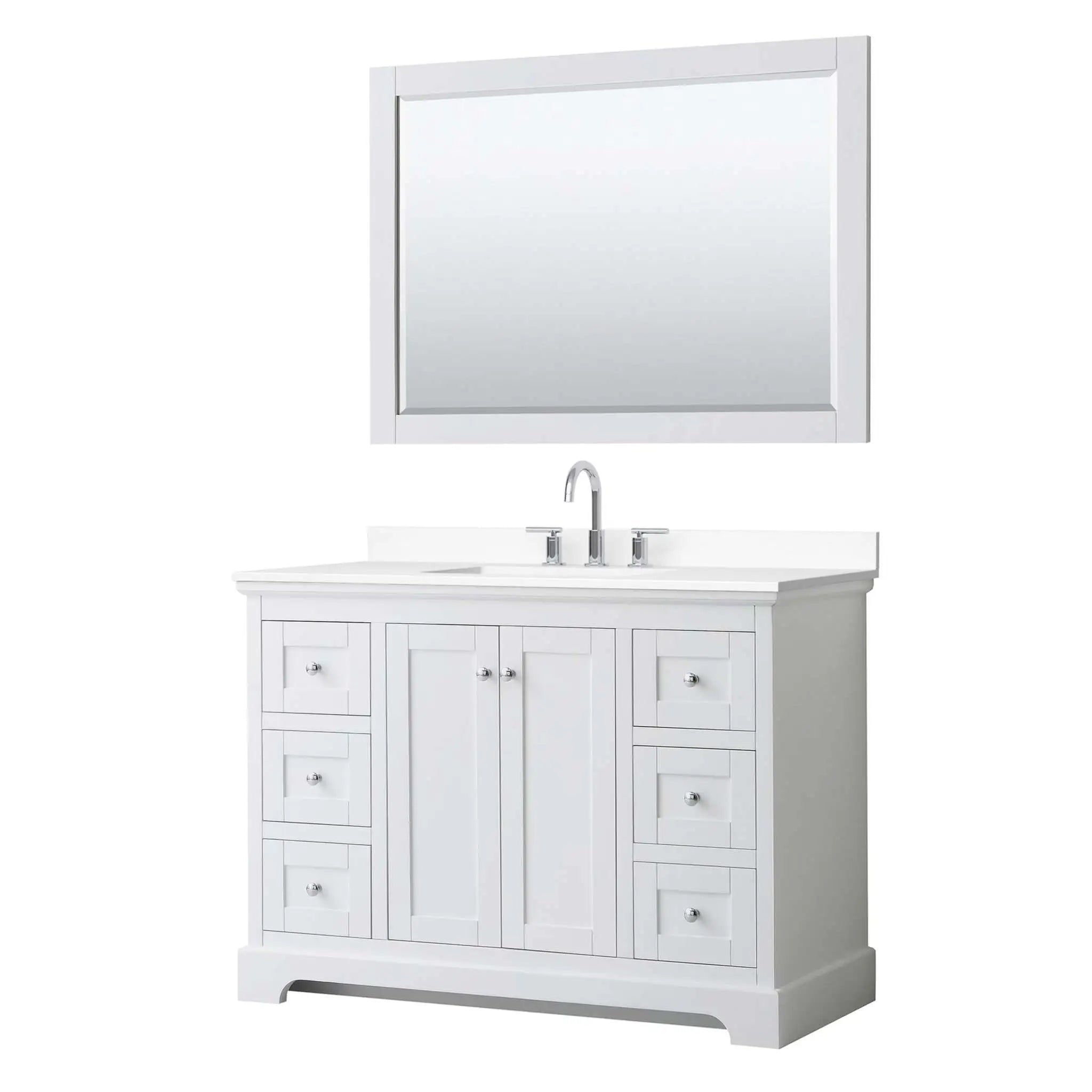 48" Avery Single Bathroom Vanity in White with Polished Chrome Trim & 46" Mirror by Wyndham