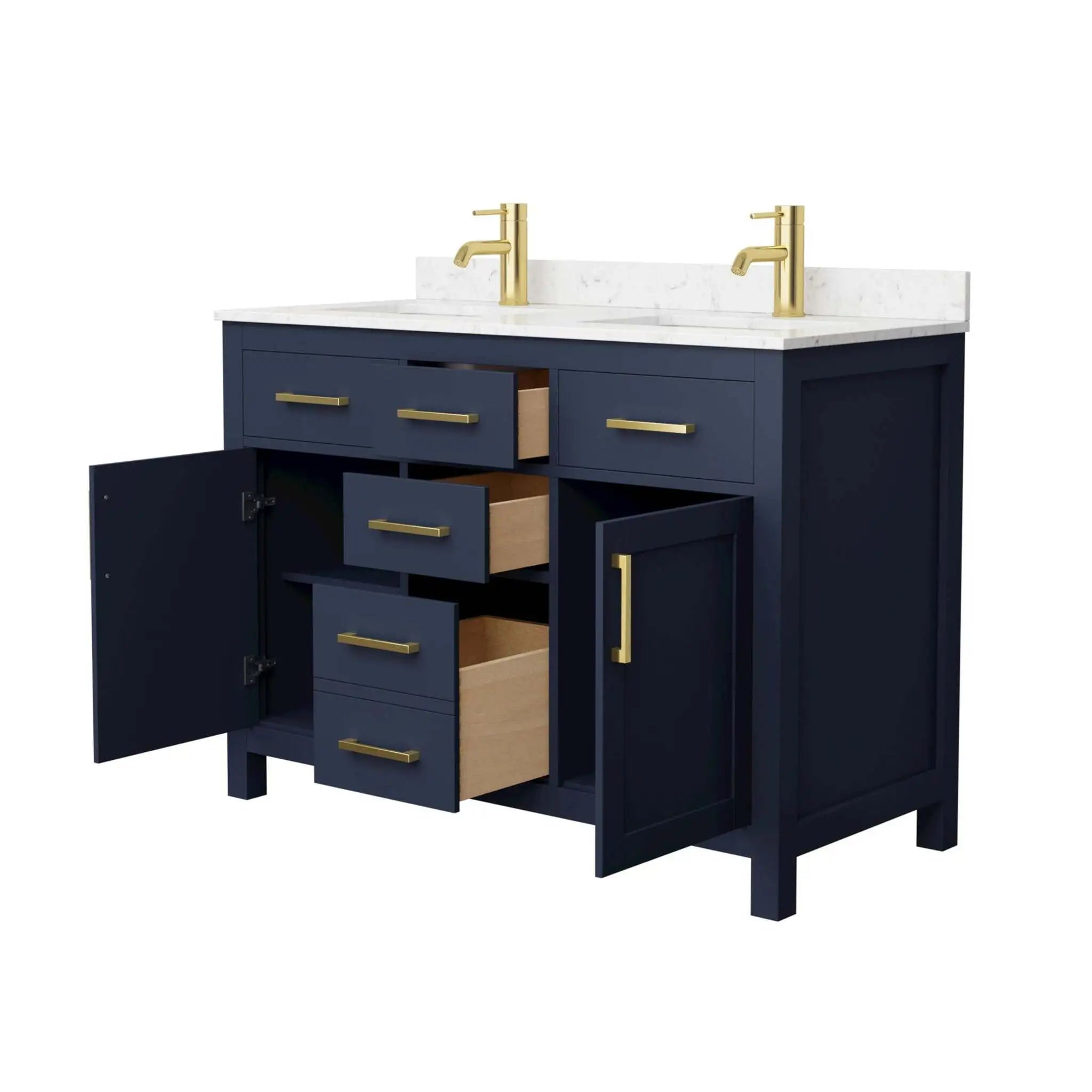 48" Beckett Double Bathroom Vanity in Dark Blue with Brushed Gold Trim by Wyndham