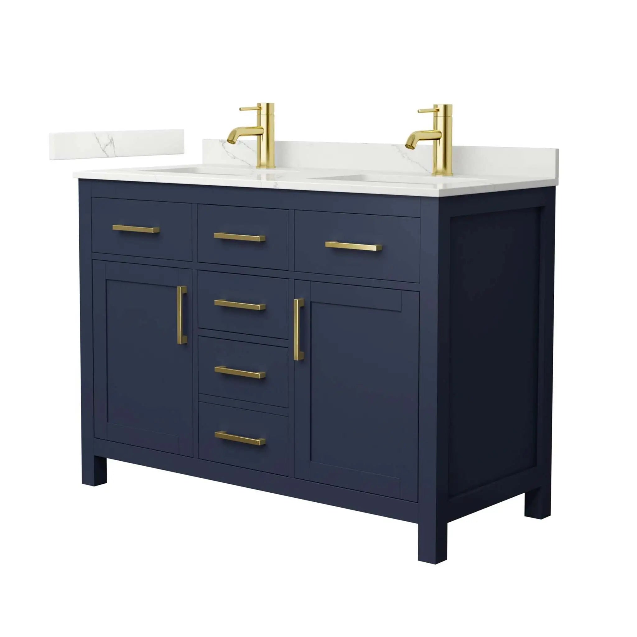 48" Beckett Double Bathroom Vanity in Dark Blue with Brushed Gold Trim by Wyndham
