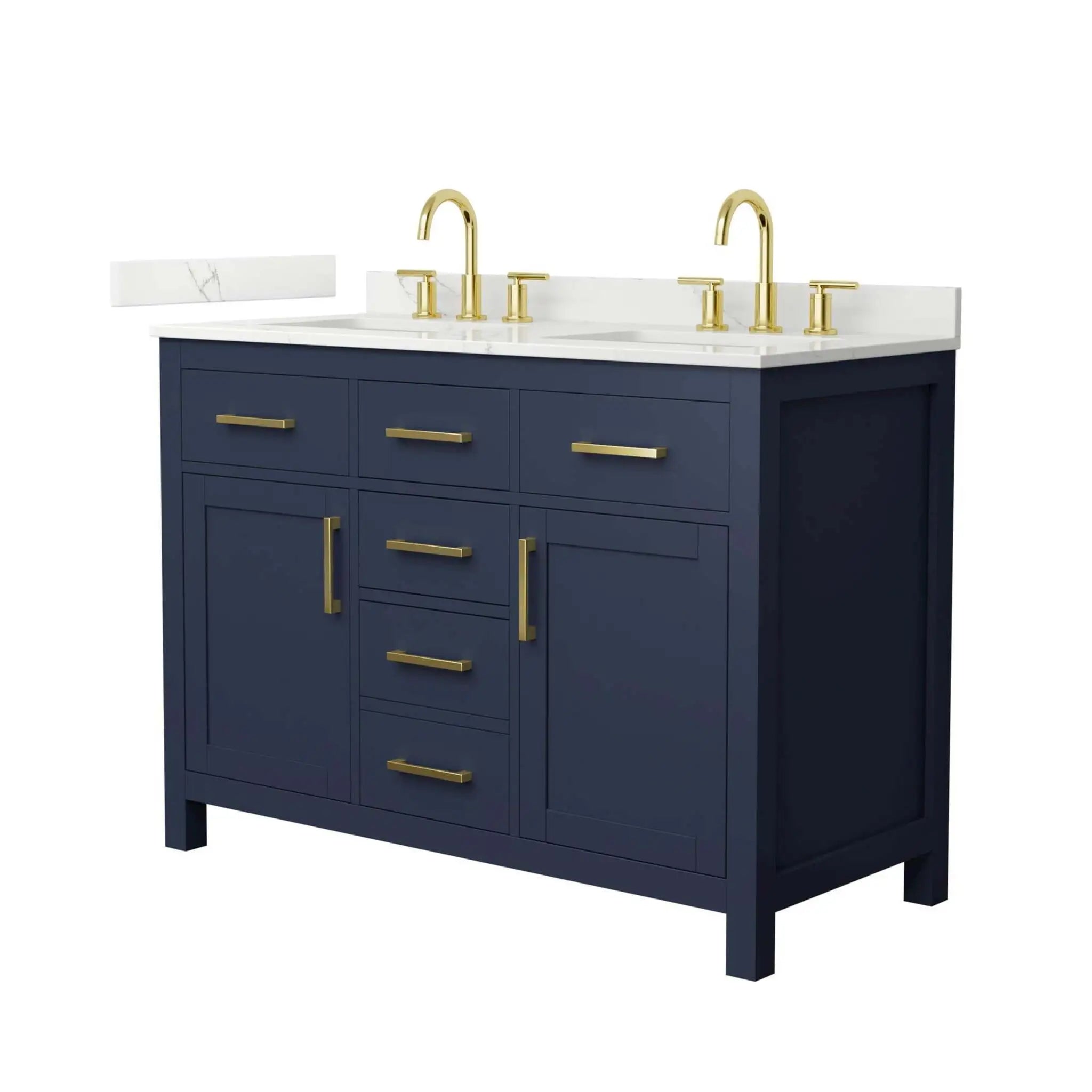 48" Beckett Double Bathroom Vanity in Dark Blue with Brushed Gold Trim by Wyndham