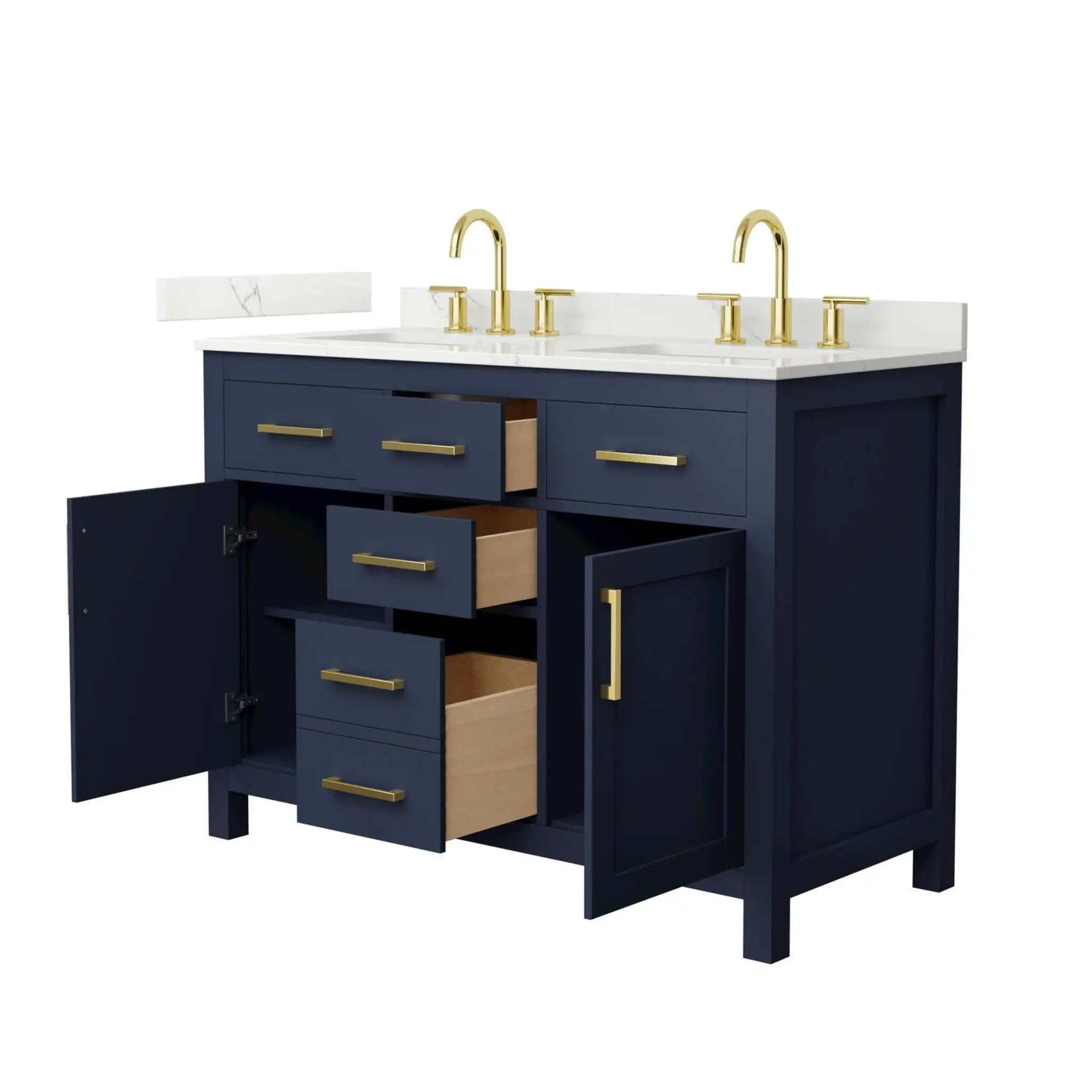 48" Beckett Double Bathroom Vanity in Dark Blue with Brushed Gold Trim by Wyndham