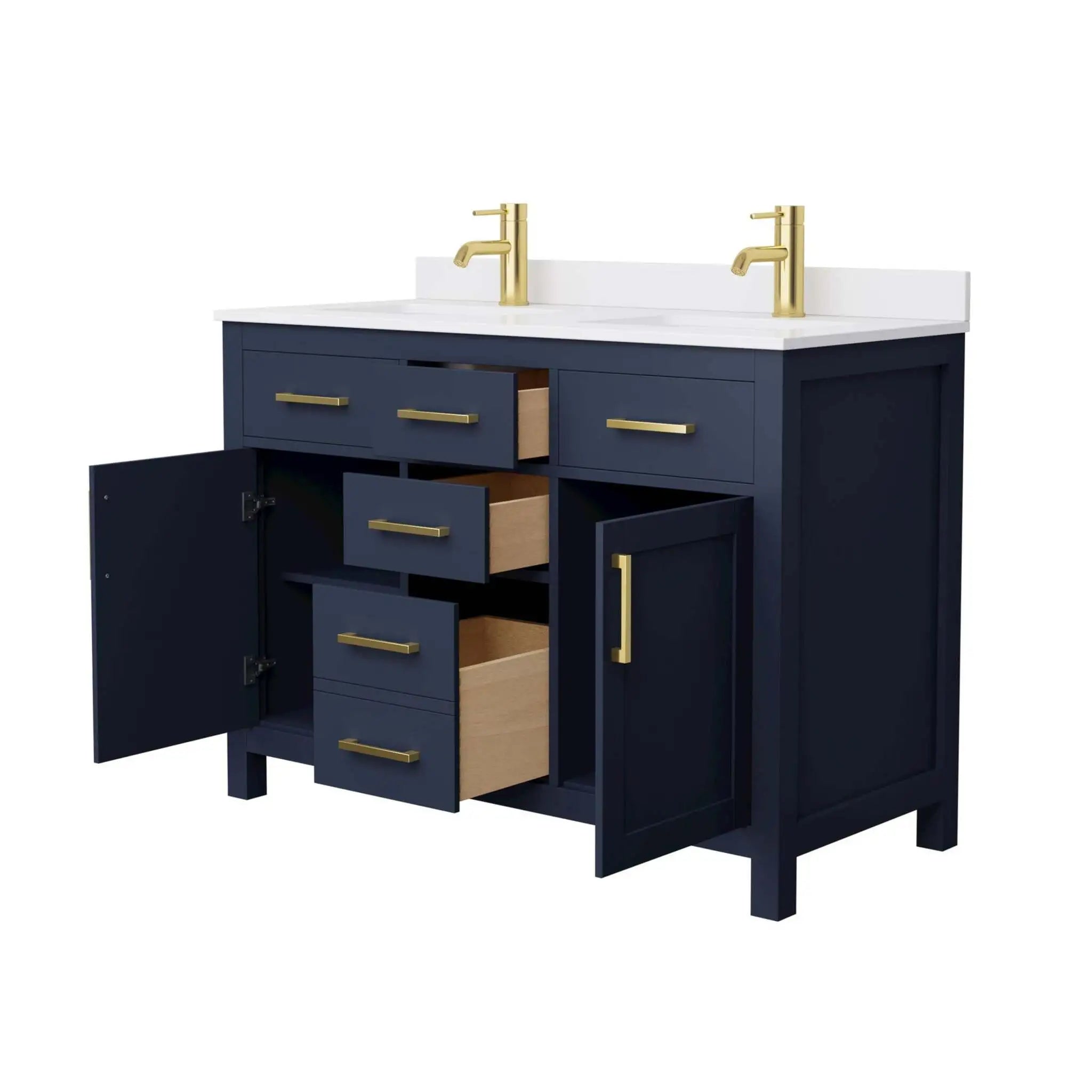 48" Beckett Double Bathroom Vanity in Dark Blue with Brushed Gold Trim by Wyndham