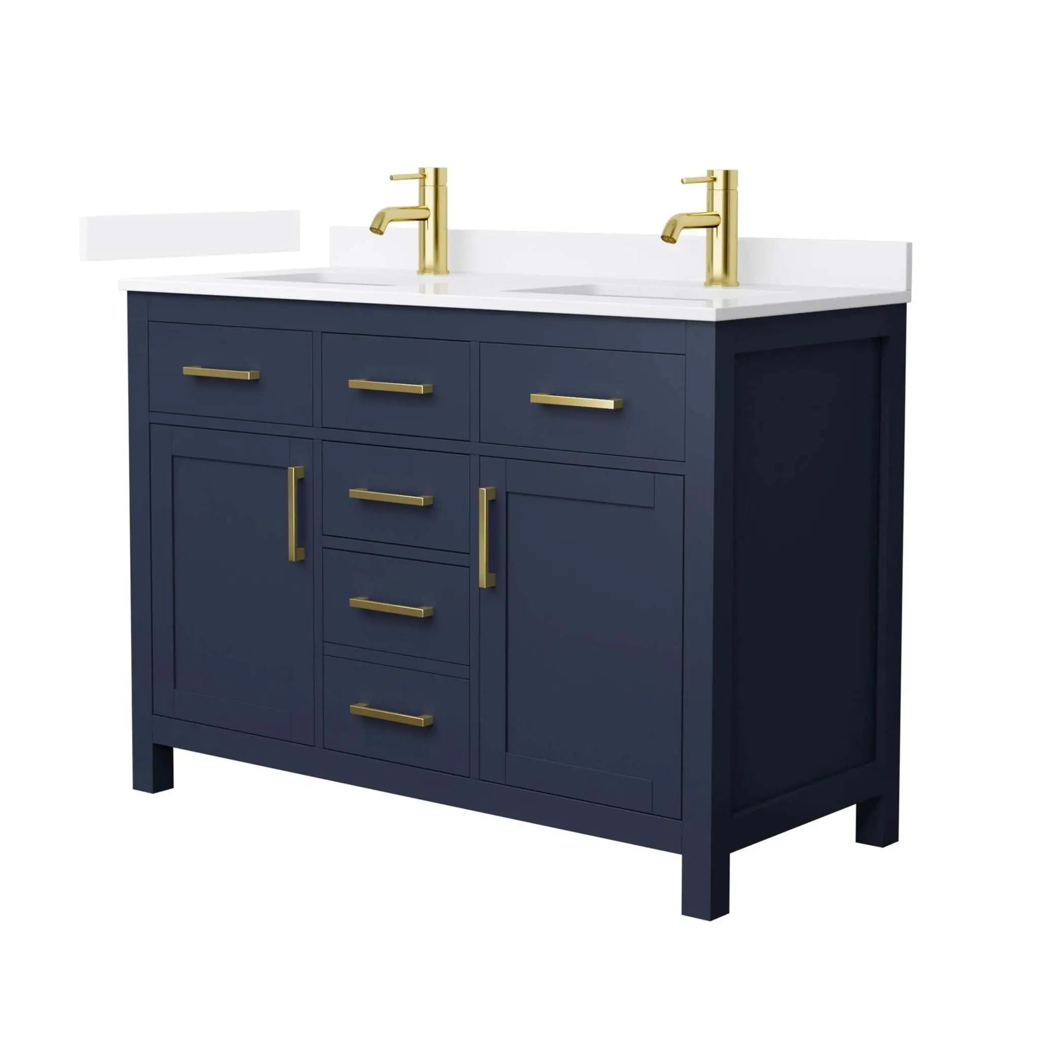 48" Beckett Double Bathroom Vanity in Dark Blue with Brushed Gold Trim by Wyndham