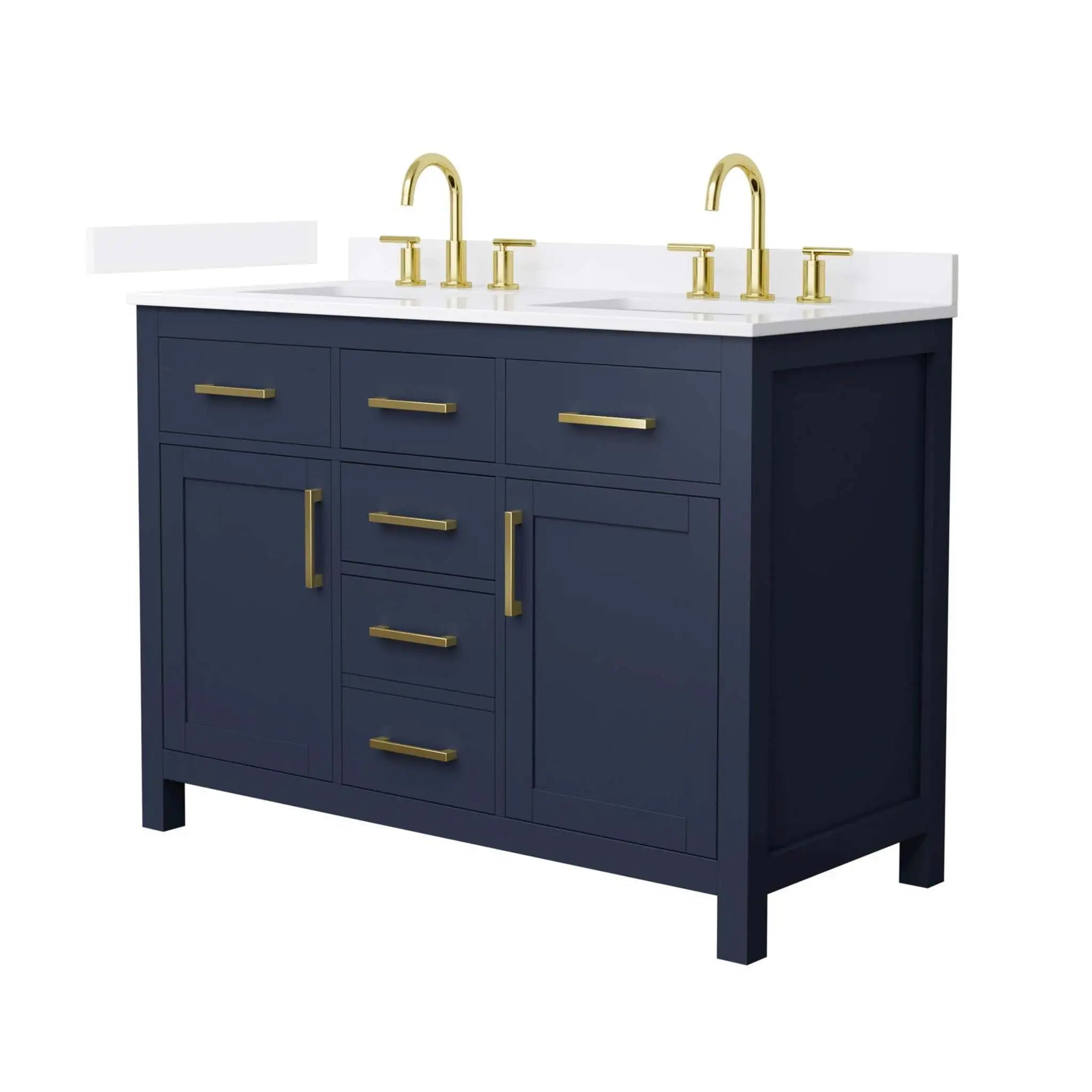 48" Beckett Double Bathroom Vanity in Dark Blue with Brushed Gold Trim by Wyndham