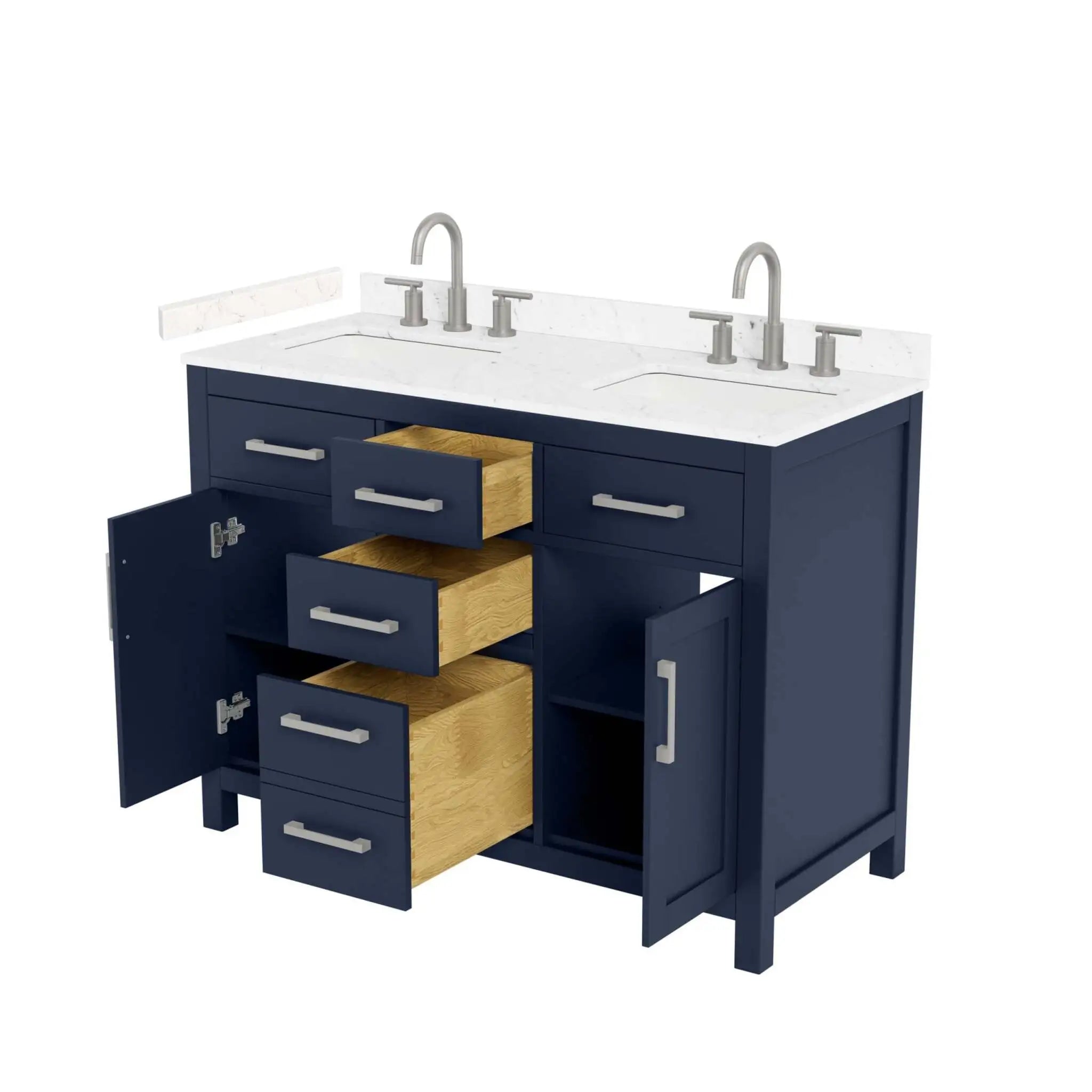 48" Beckett Double Bathroom Vanity in Dark Blue with Brushed Nickel Trim by Wyndham