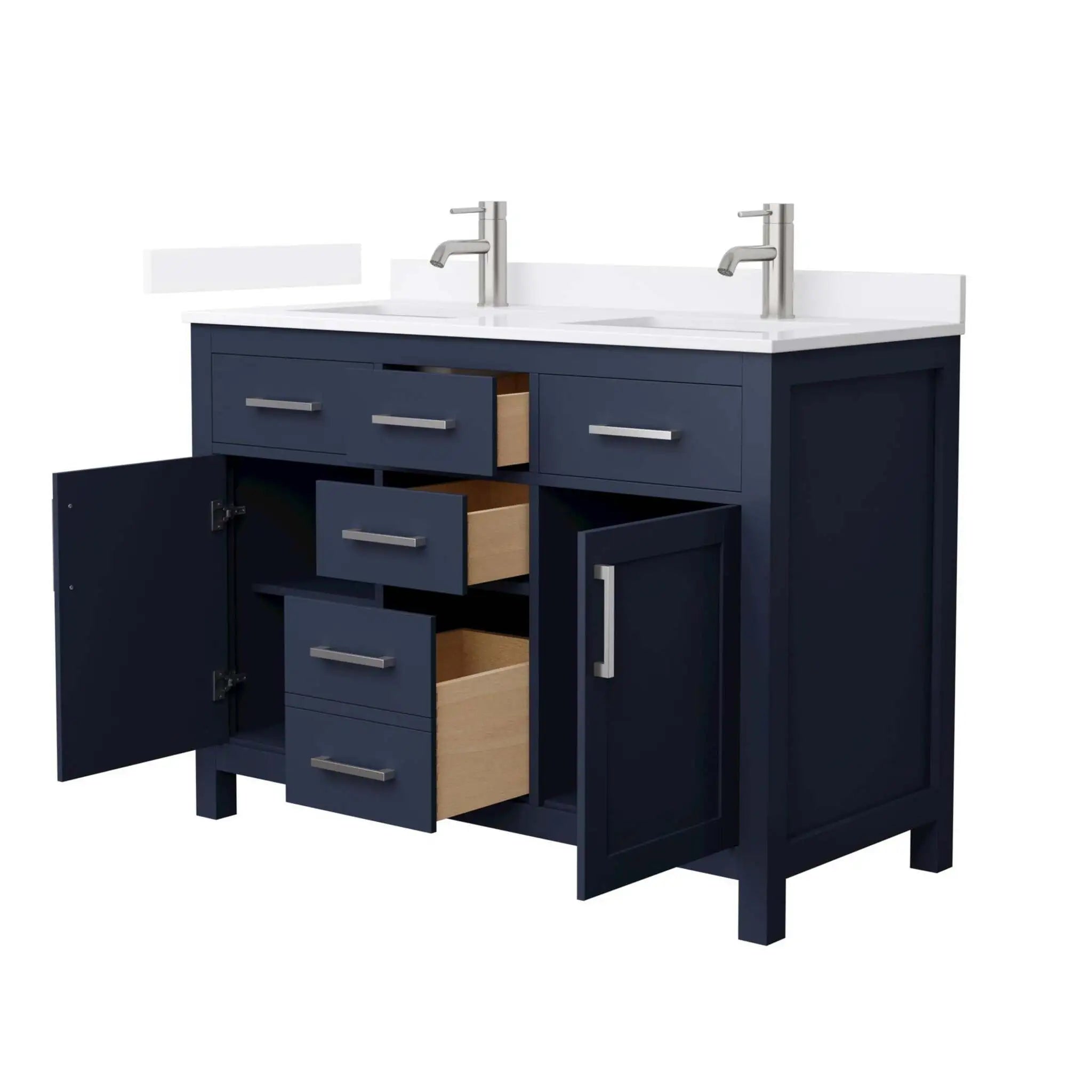 48" Beckett Double Bathroom Vanity in Dark Blue with Brushed Nickel Trim by Wyndham