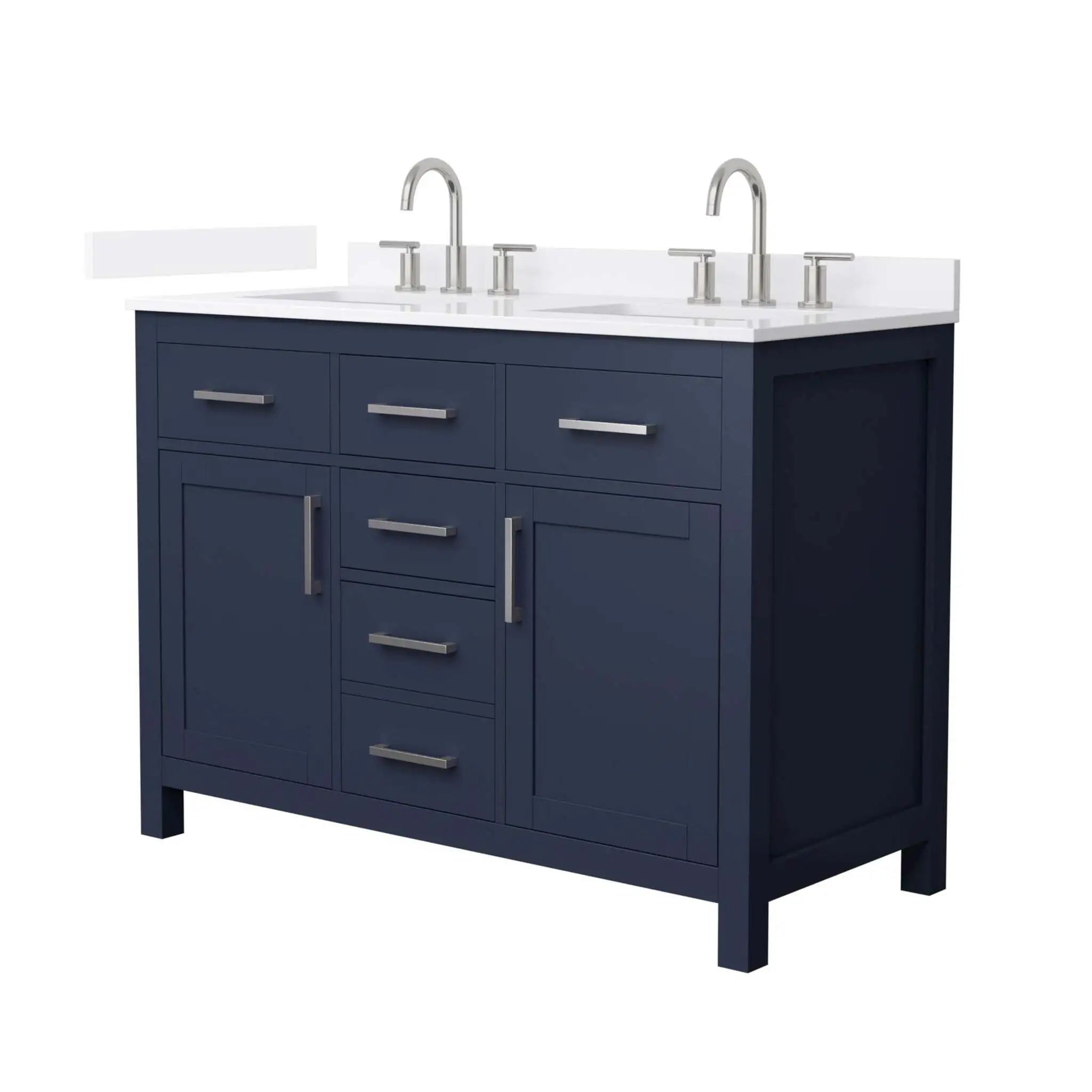 48" Beckett Double Bathroom Vanity in Dark Blue with Brushed Nickel Trim by Wyndham