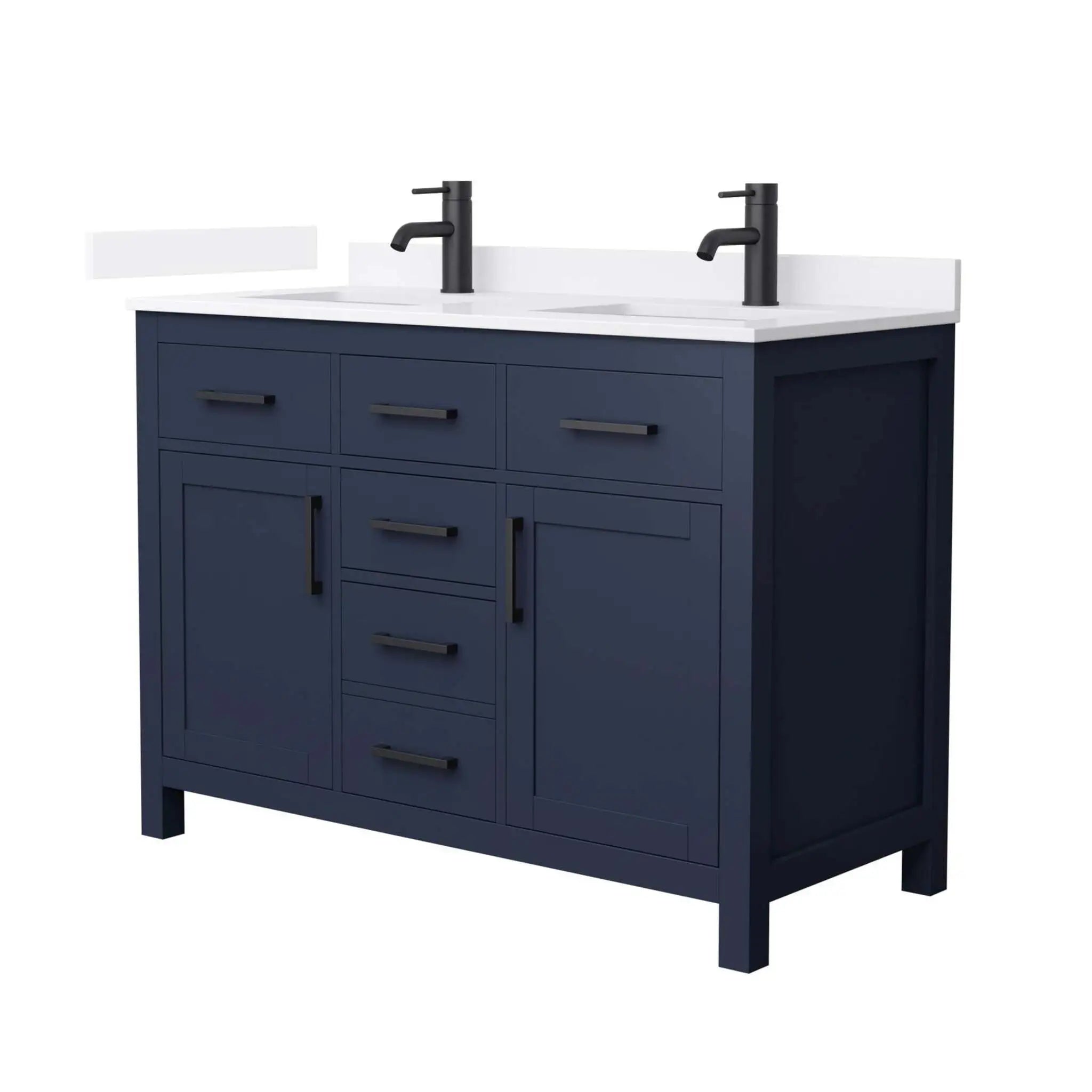 48" Beckett Double Bathroom Vanity in Dark Blue with Matte Black Trim by Wyndham