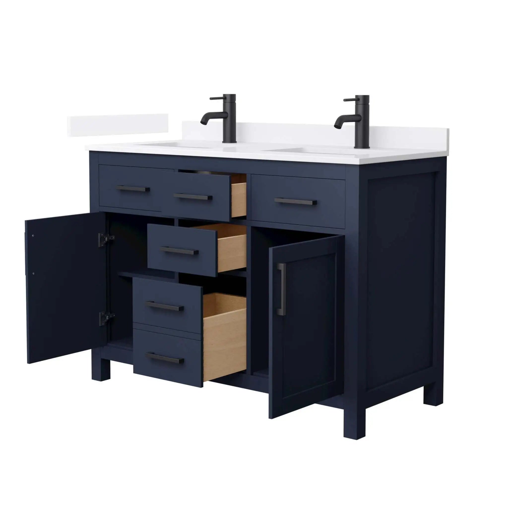 48" Beckett Double Bathroom Vanity in Dark Blue with Matte Black Trim by Wyndham