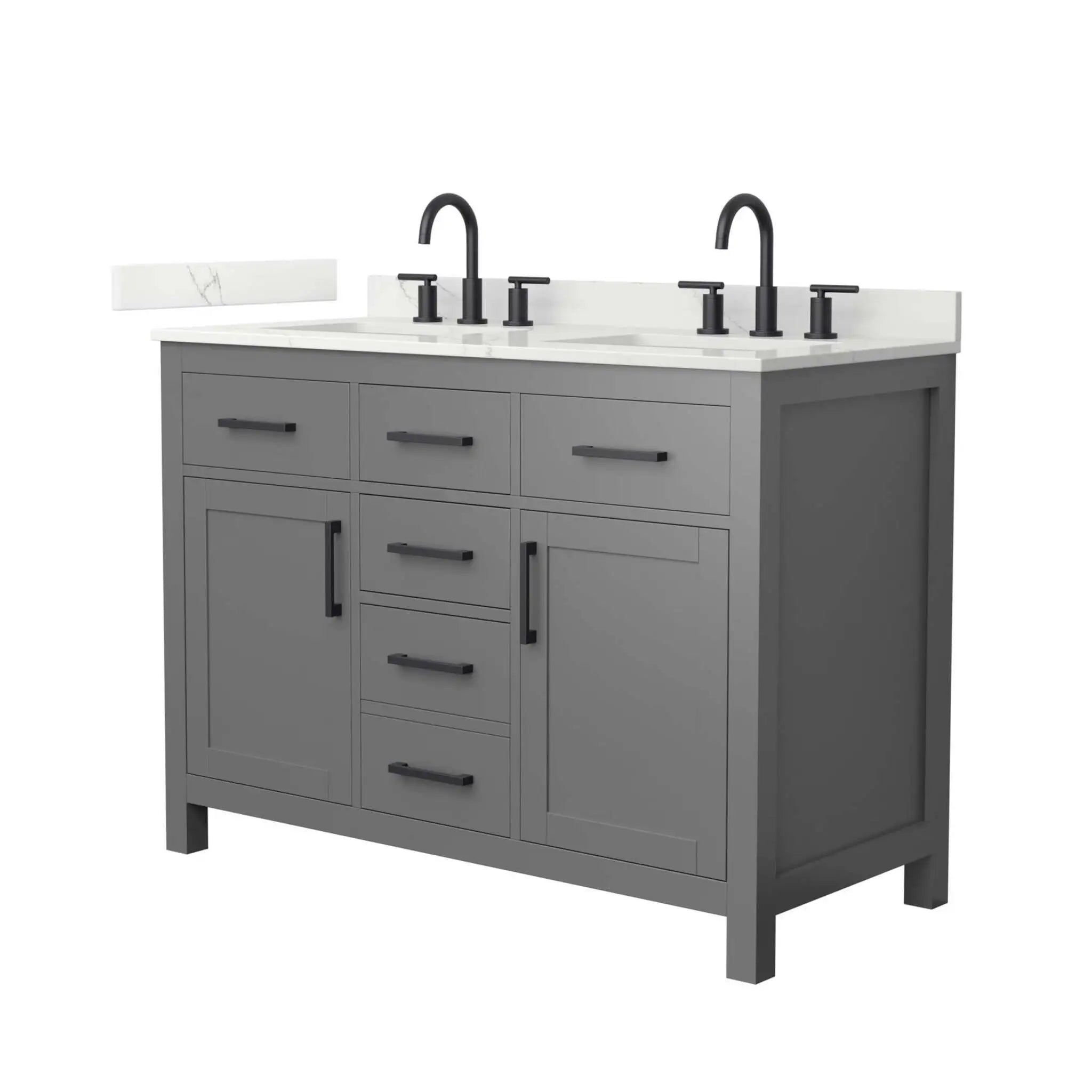 48" Beckett Double Bathroom Vanity in Dark Gray with Matte Black Trim by Wyndham