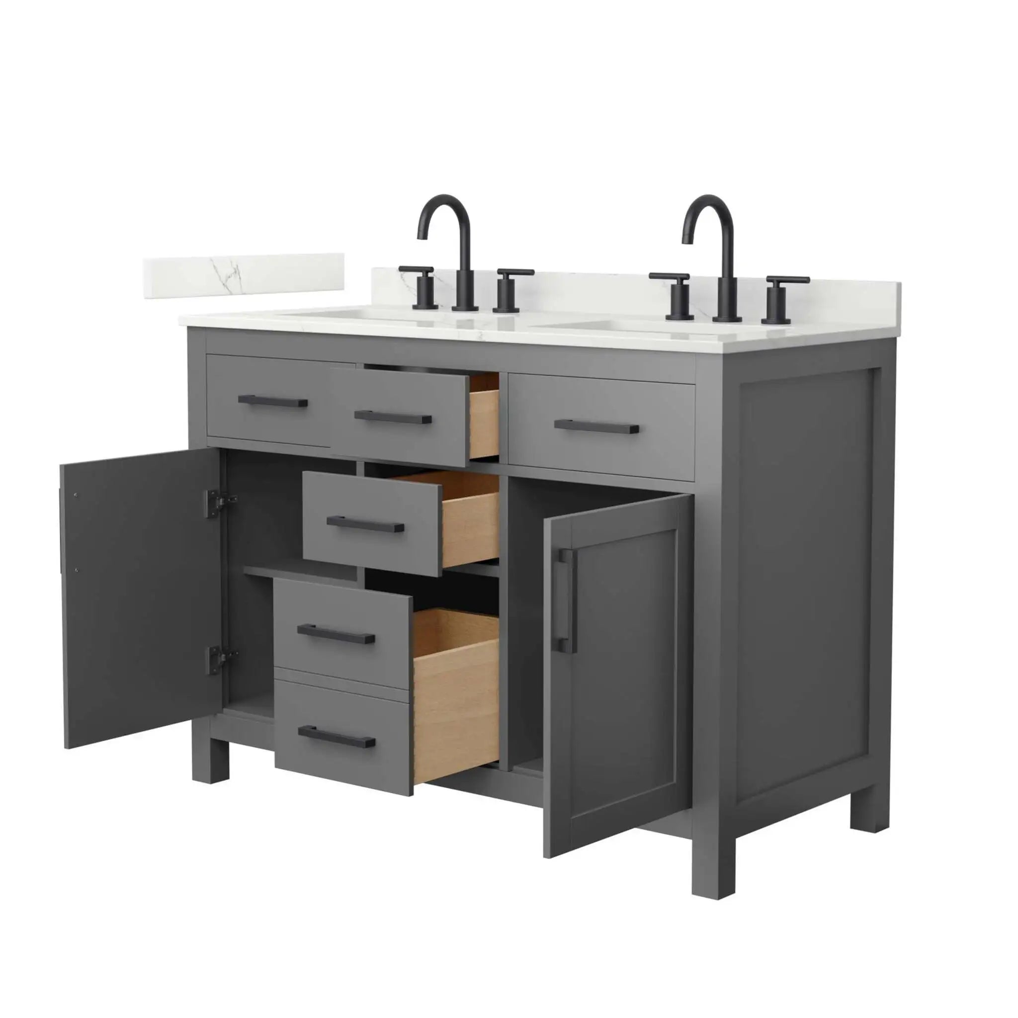 48" Beckett Double Bathroom Vanity in Dark Gray with Matte Black Trim by Wyndham