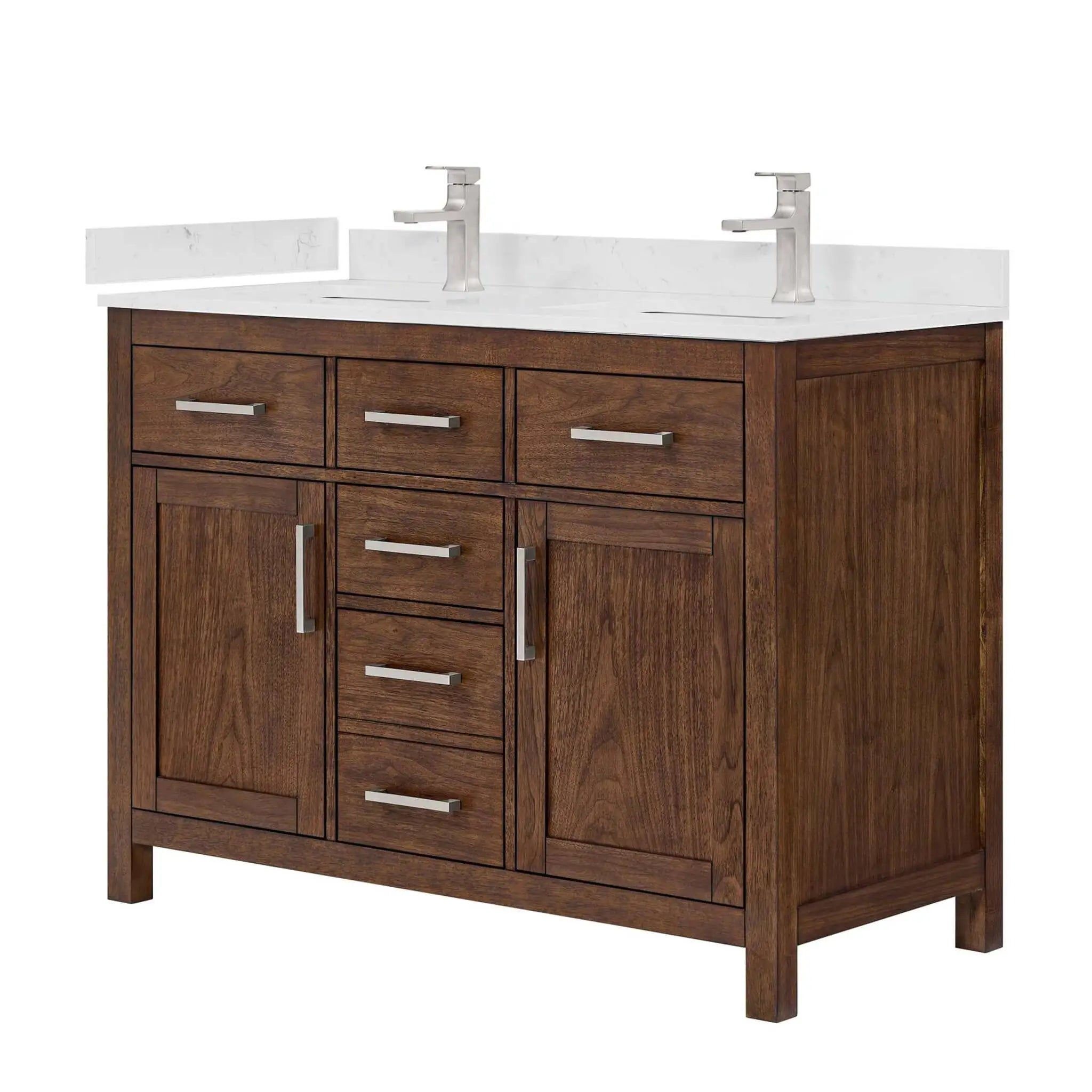 48" Beckett Double Bathroom Vanity in Dark Walnut with Brushed Nickel Trim by Wyndham