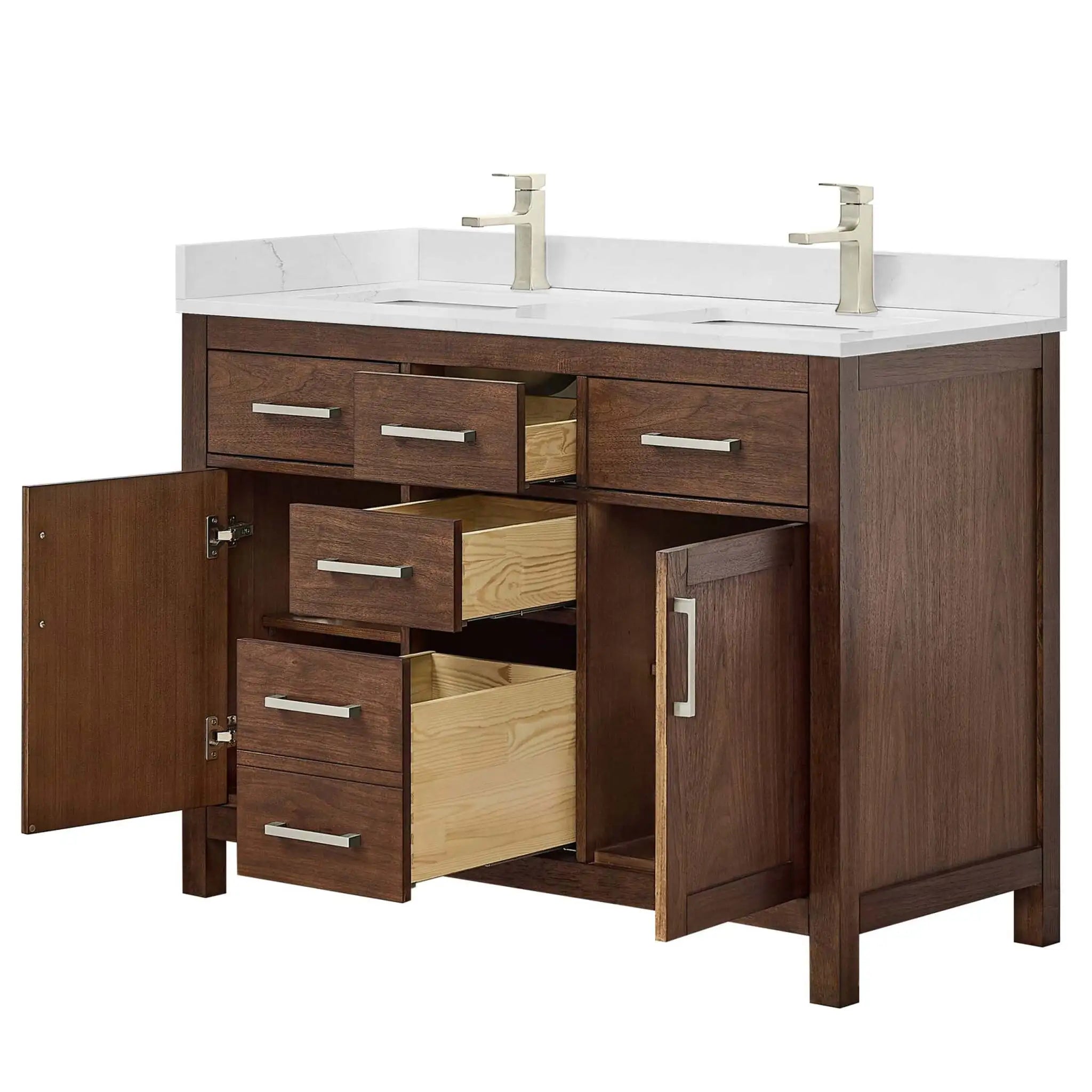 48" Beckett Double Bathroom Vanity in Dark Walnut with Brushed Nickel Trim by Wyndham