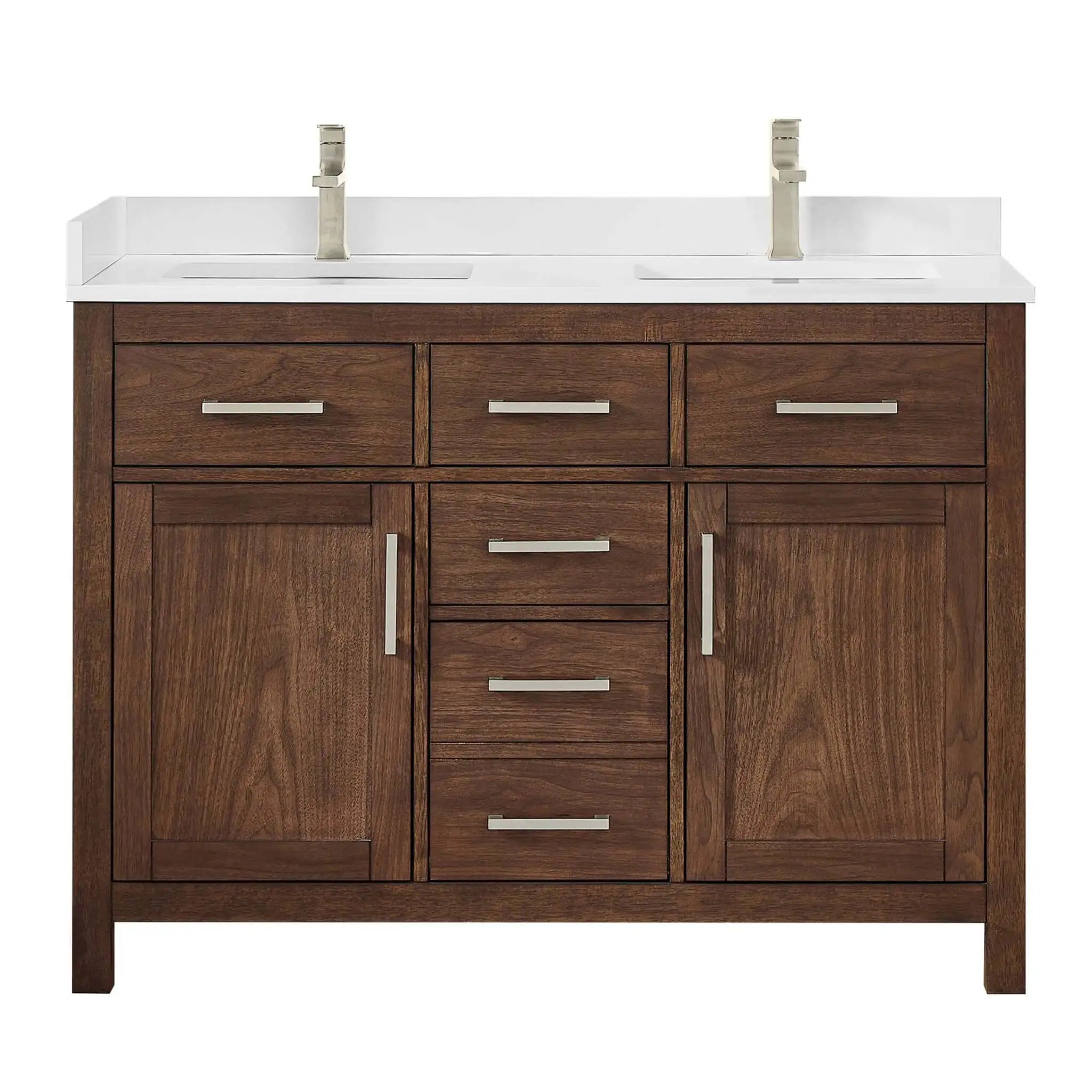 48" Beckett Double Bathroom Vanity in Dark Walnut with Brushed Nickel Trim by Wyndham