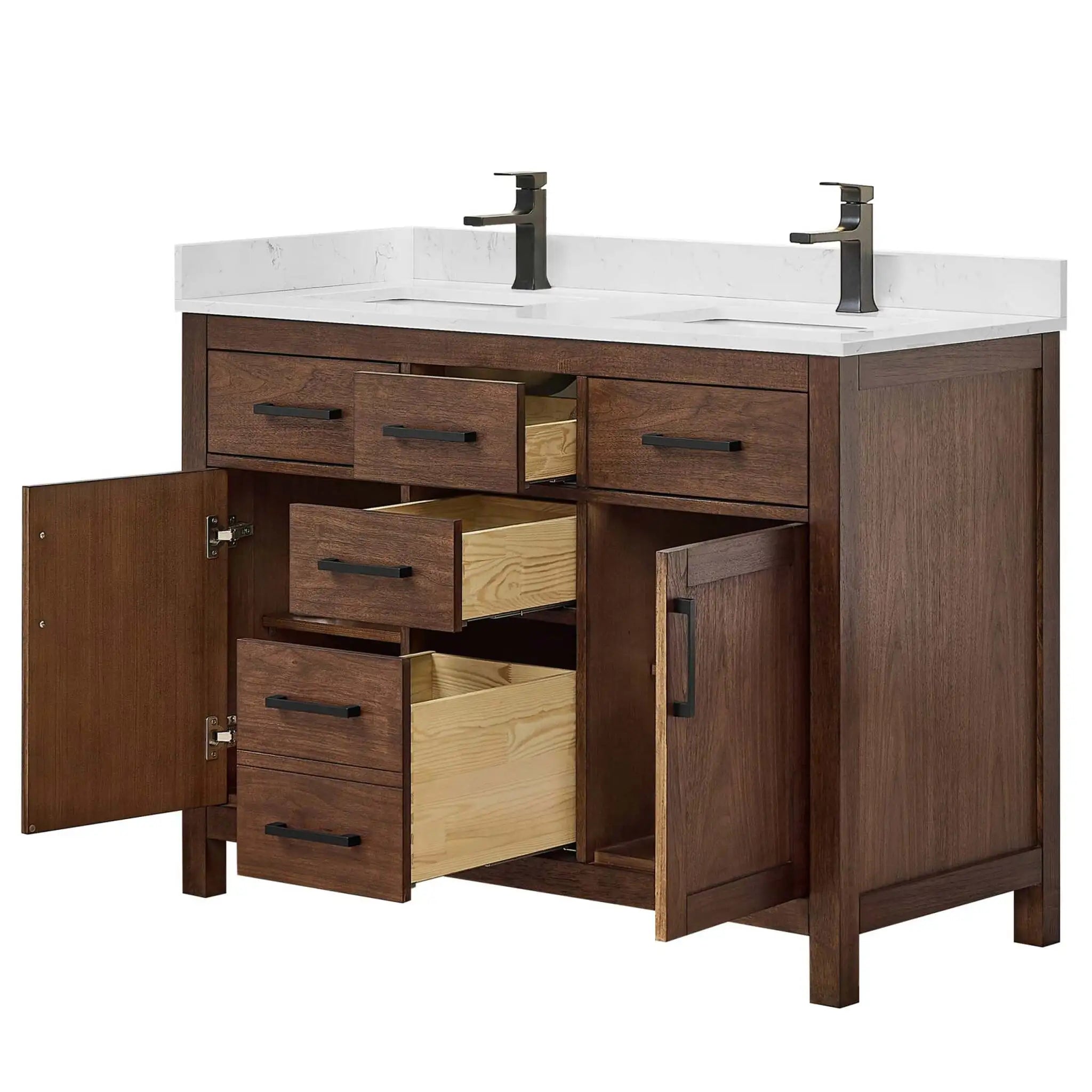 48" Beckett Double Bathroom Vanity in Dark Walnut with Matte Black Trim by Wyndham
