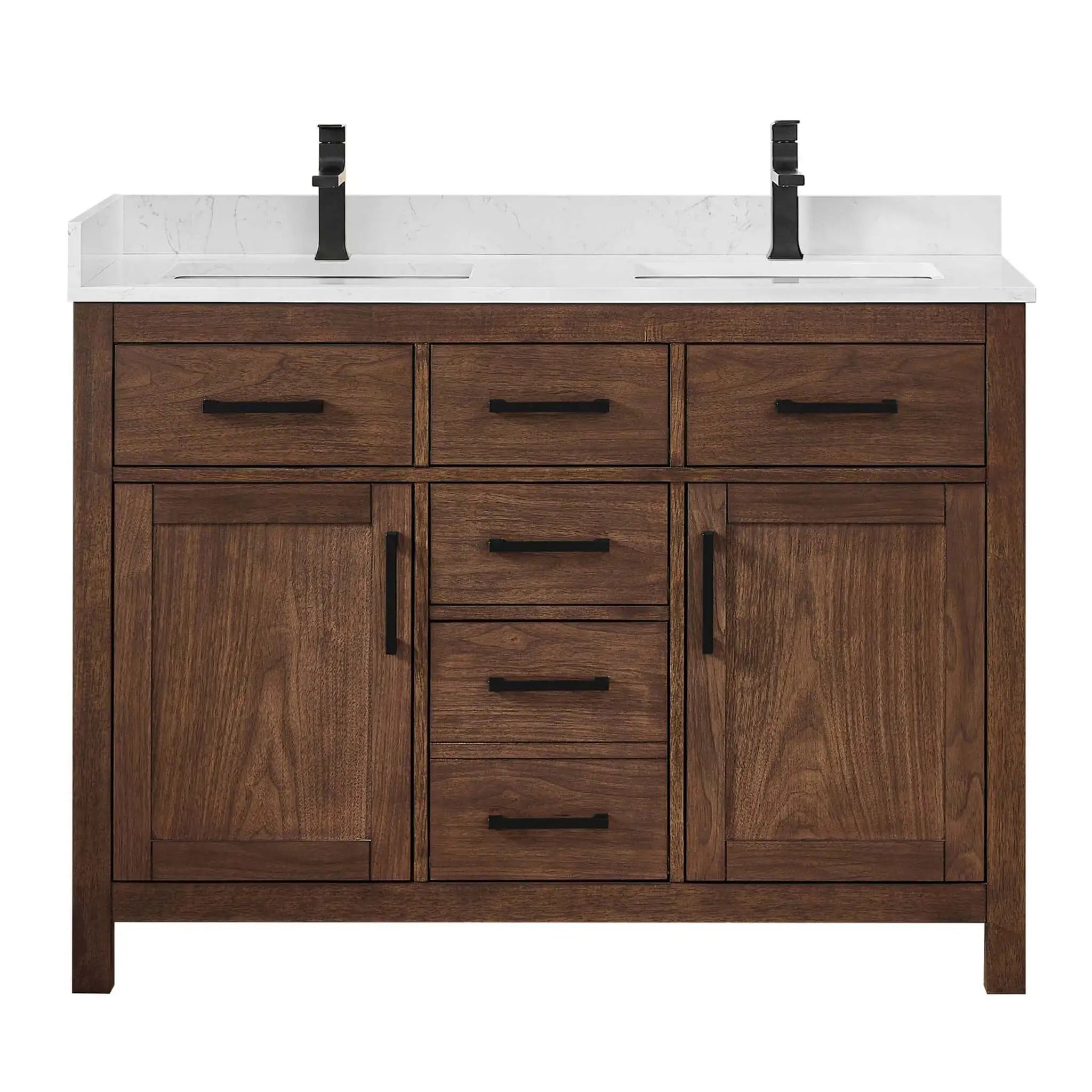 48" Beckett Double Bathroom Vanity in Dark Walnut with Matte Black Trim by Wyndham