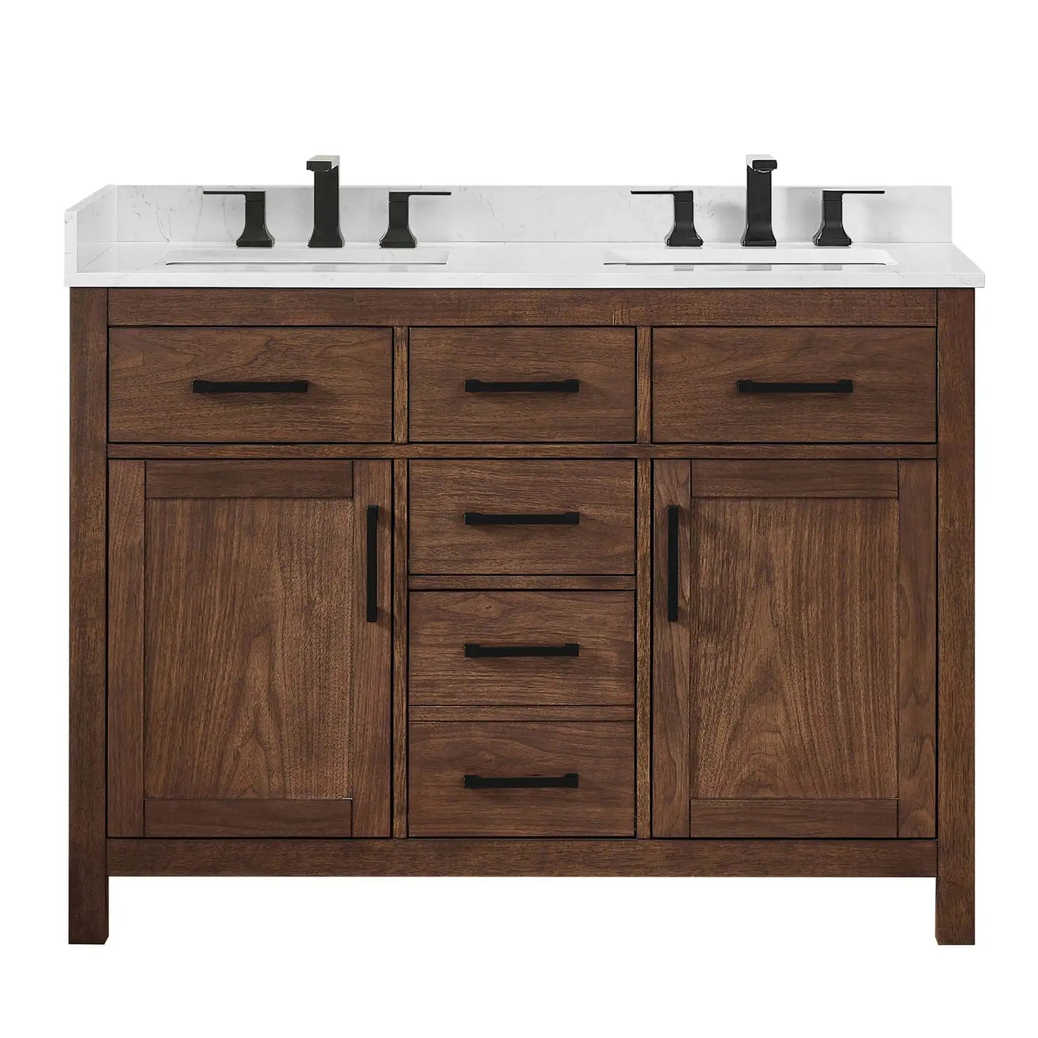 48" Beckett Double Bathroom Vanity in Dark Walnut with Matte Black Trim by Wyndham