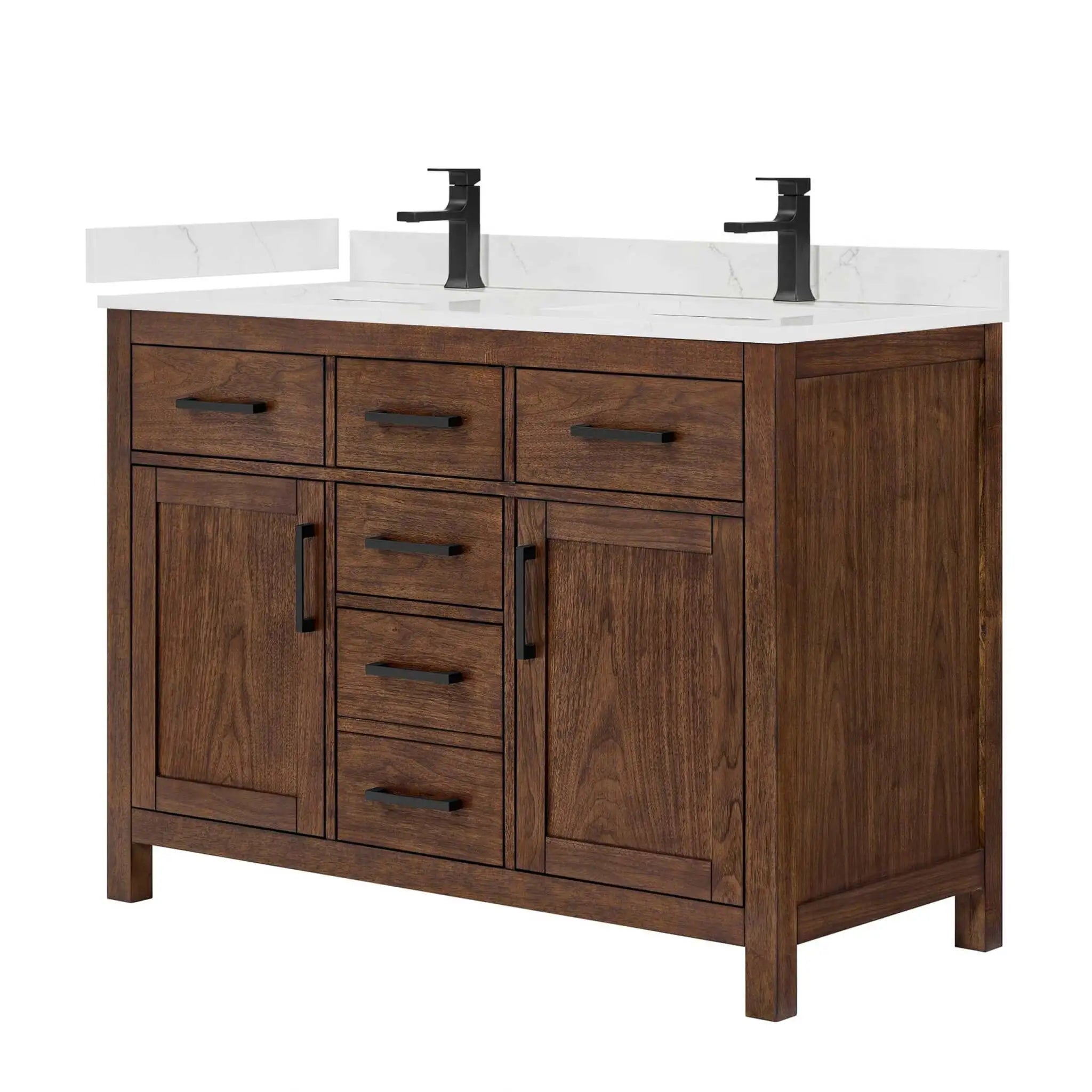 48" Beckett Double Bathroom Vanity in Dark Walnut with Matte Black Trim by Wyndham
