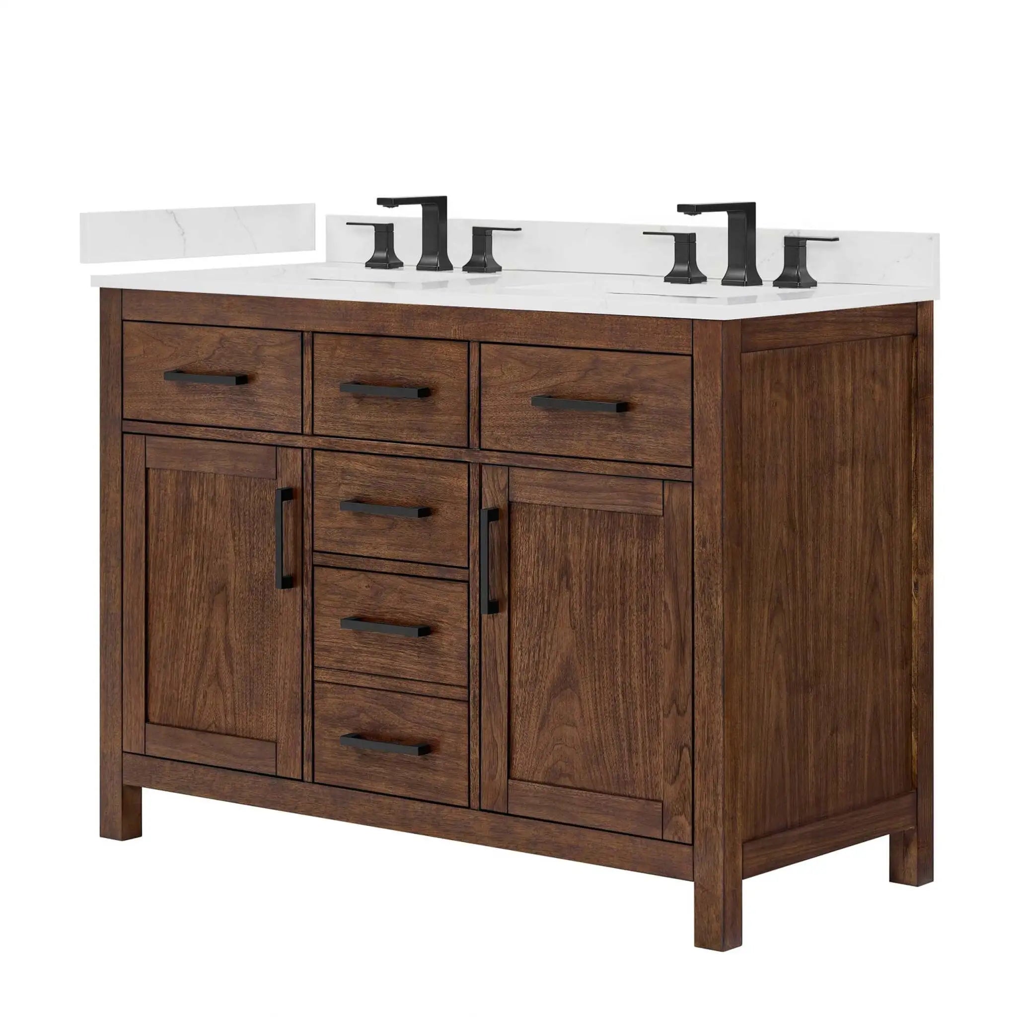 48" Beckett Double Bathroom Vanity in Dark Walnut with Matte Black Trim by Wyndham