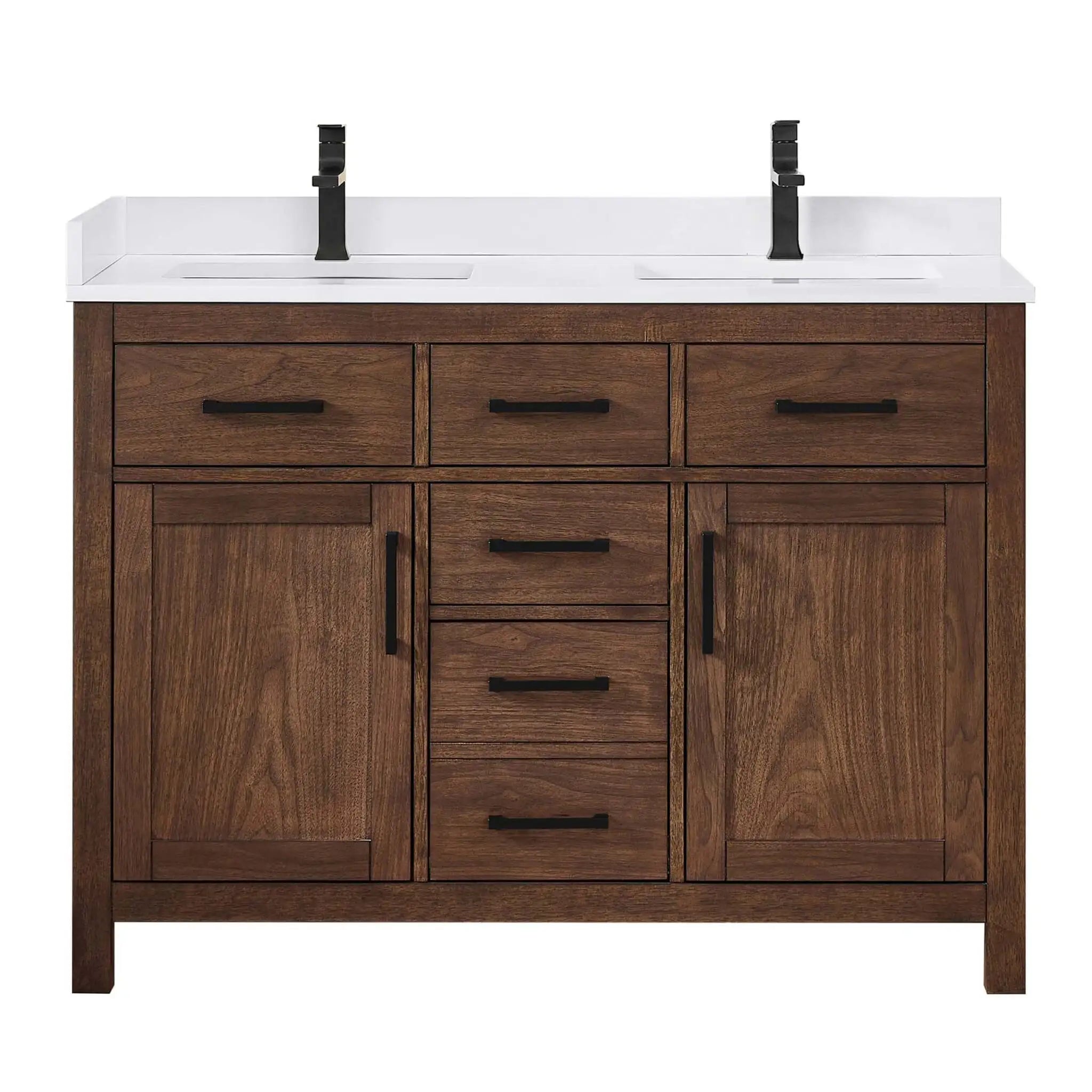48" Beckett Double Bathroom Vanity in Dark Walnut with Matte Black Trim by Wyndham