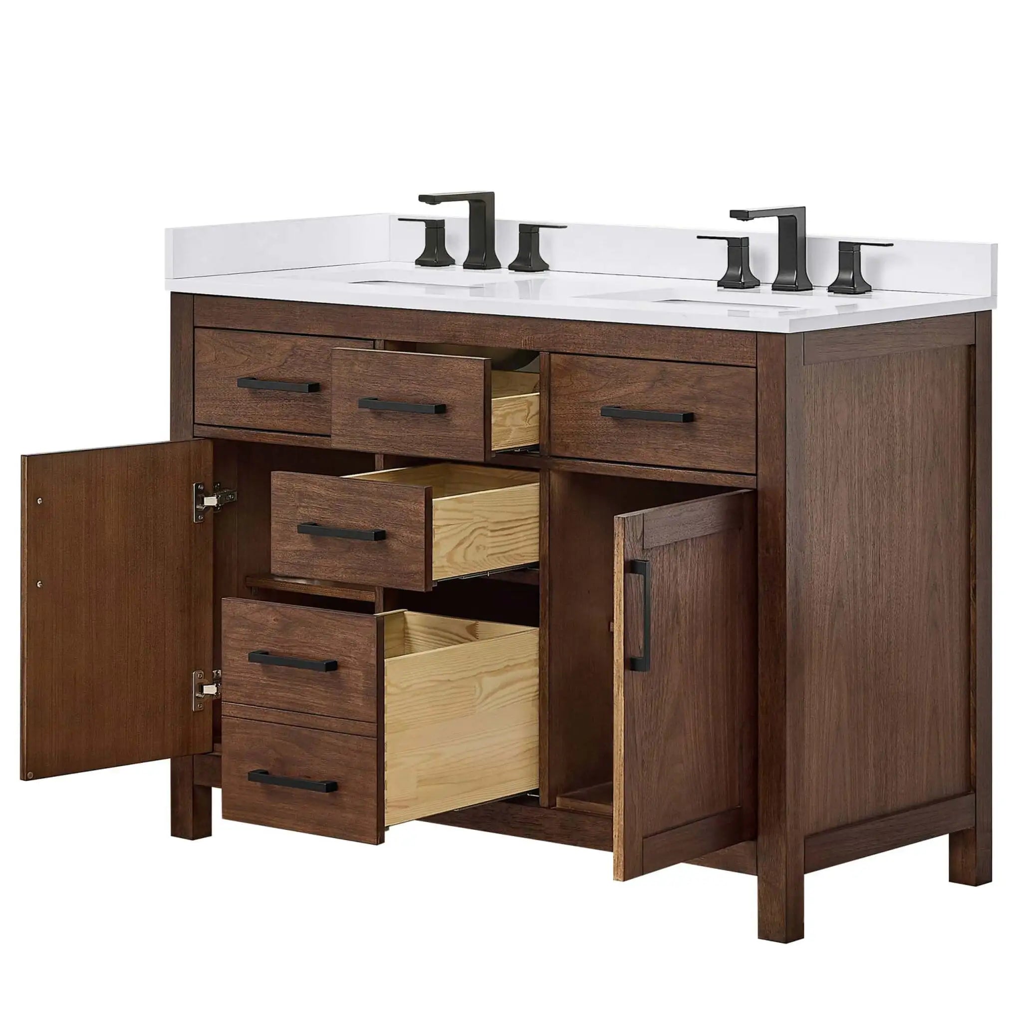 48" Beckett Double Bathroom Vanity in Dark Walnut with Matte Black Trim by Wyndham