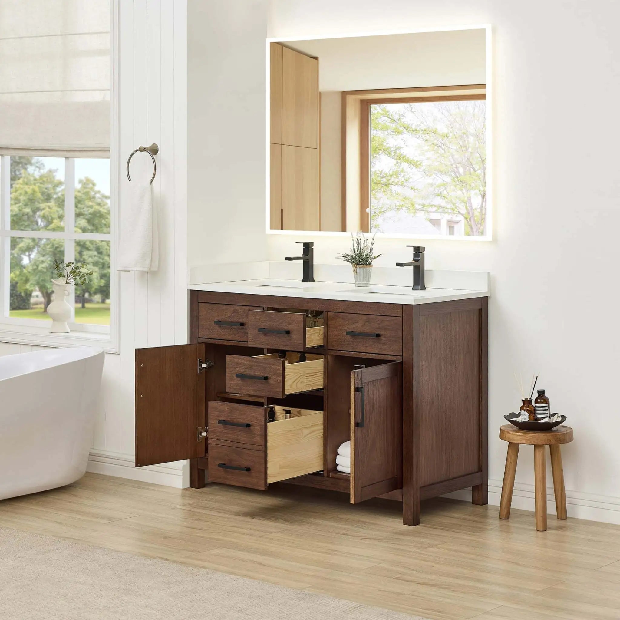 48" Beckett Double Bathroom Vanity in Dark Walnut with Matte Black Trim by Wyndham