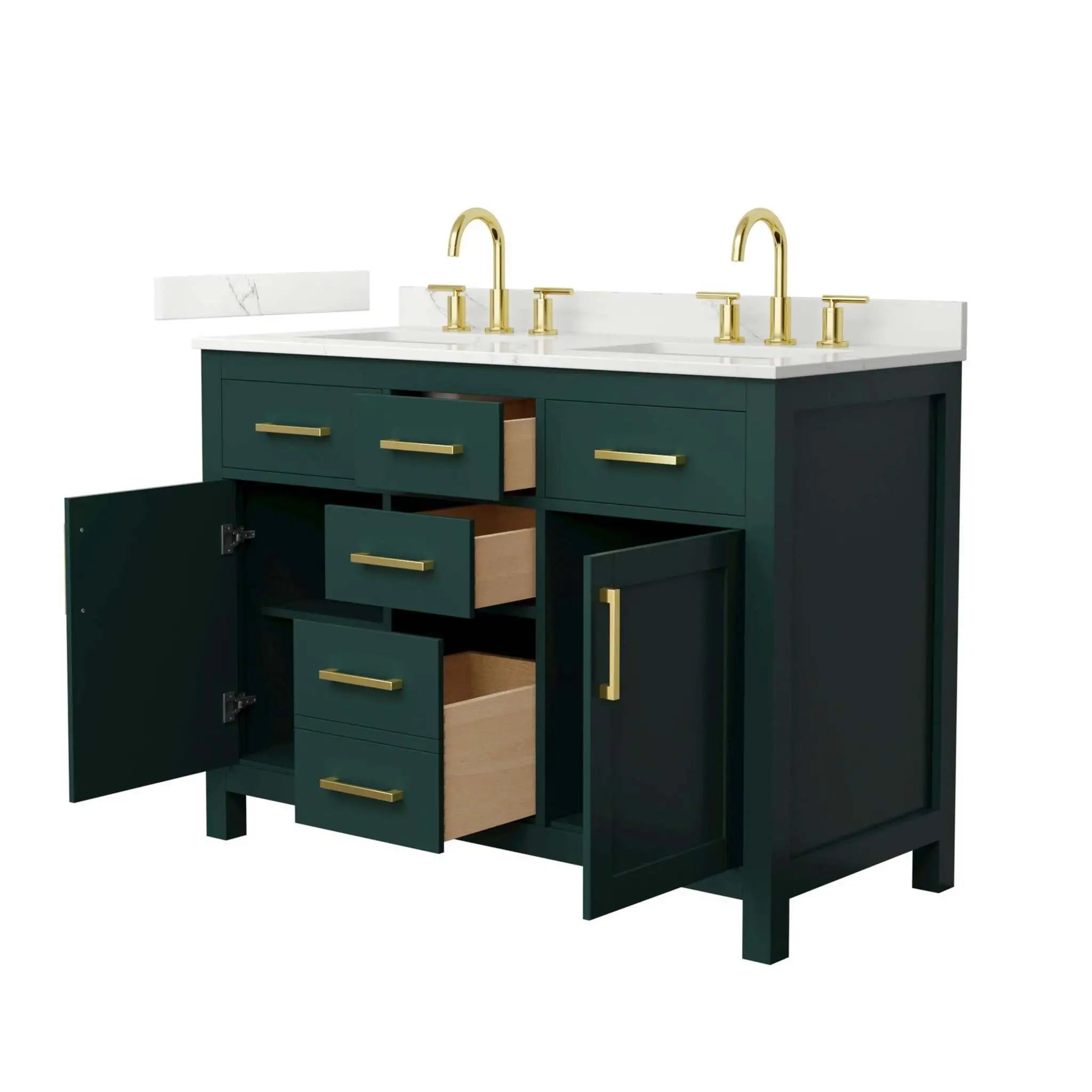 48" Beckett Double Bathroom Vanity in Green with Brushed Gold Trim by Wyndham