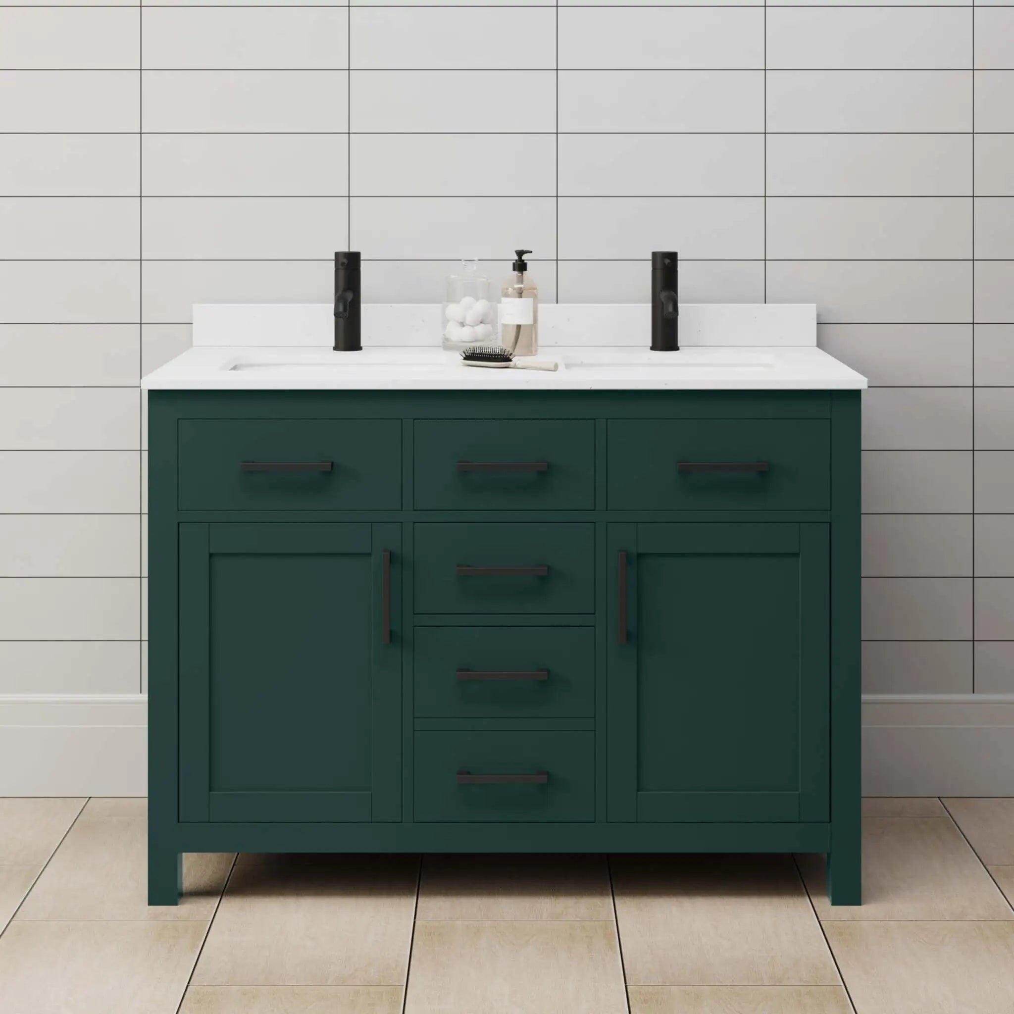 48" Beckett Double Bathroom Vanity in Green with Matte Black Trim by Wyndham