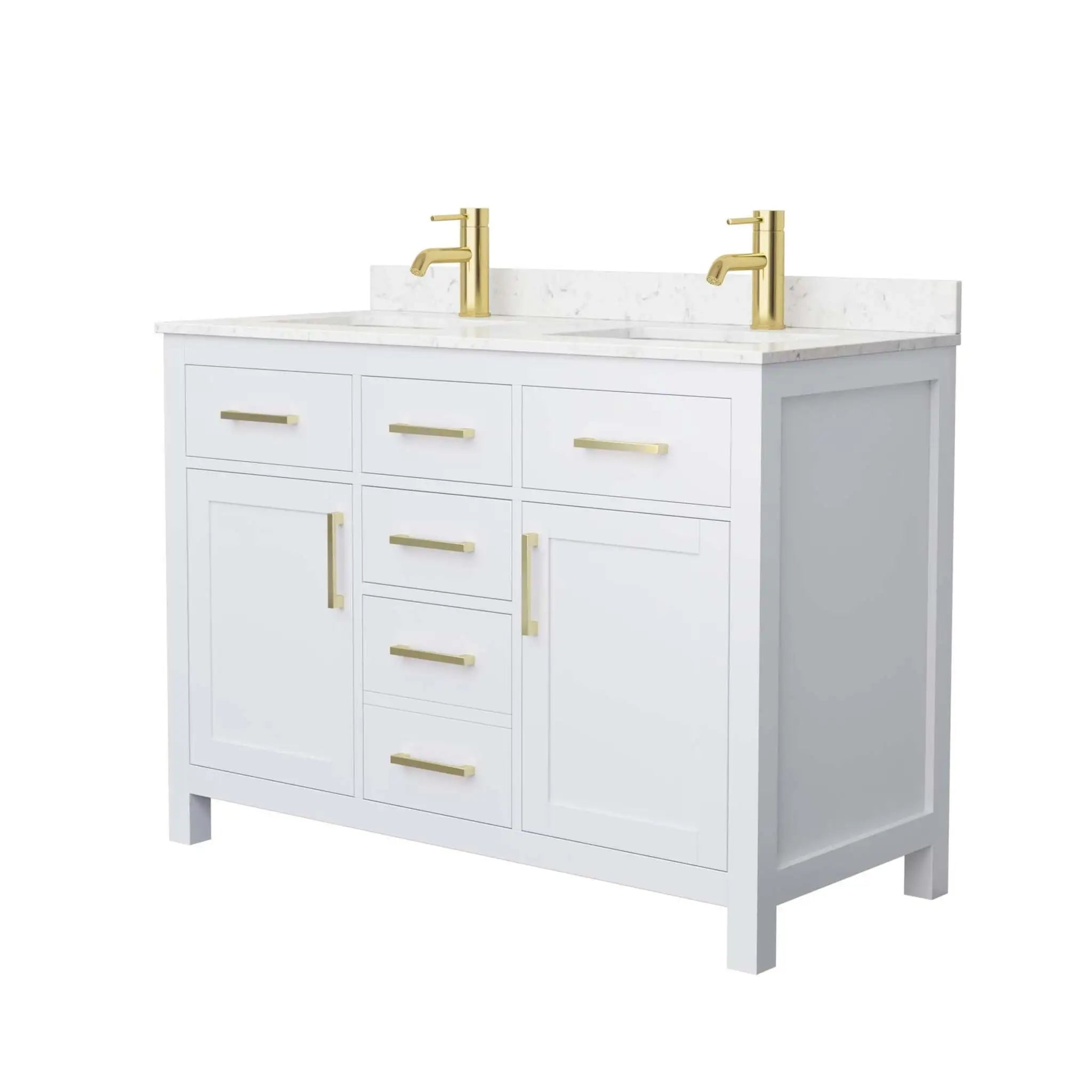 48" Beckett Double Bathroom Vanity in White with Brushed Gold Trim by Wyndham