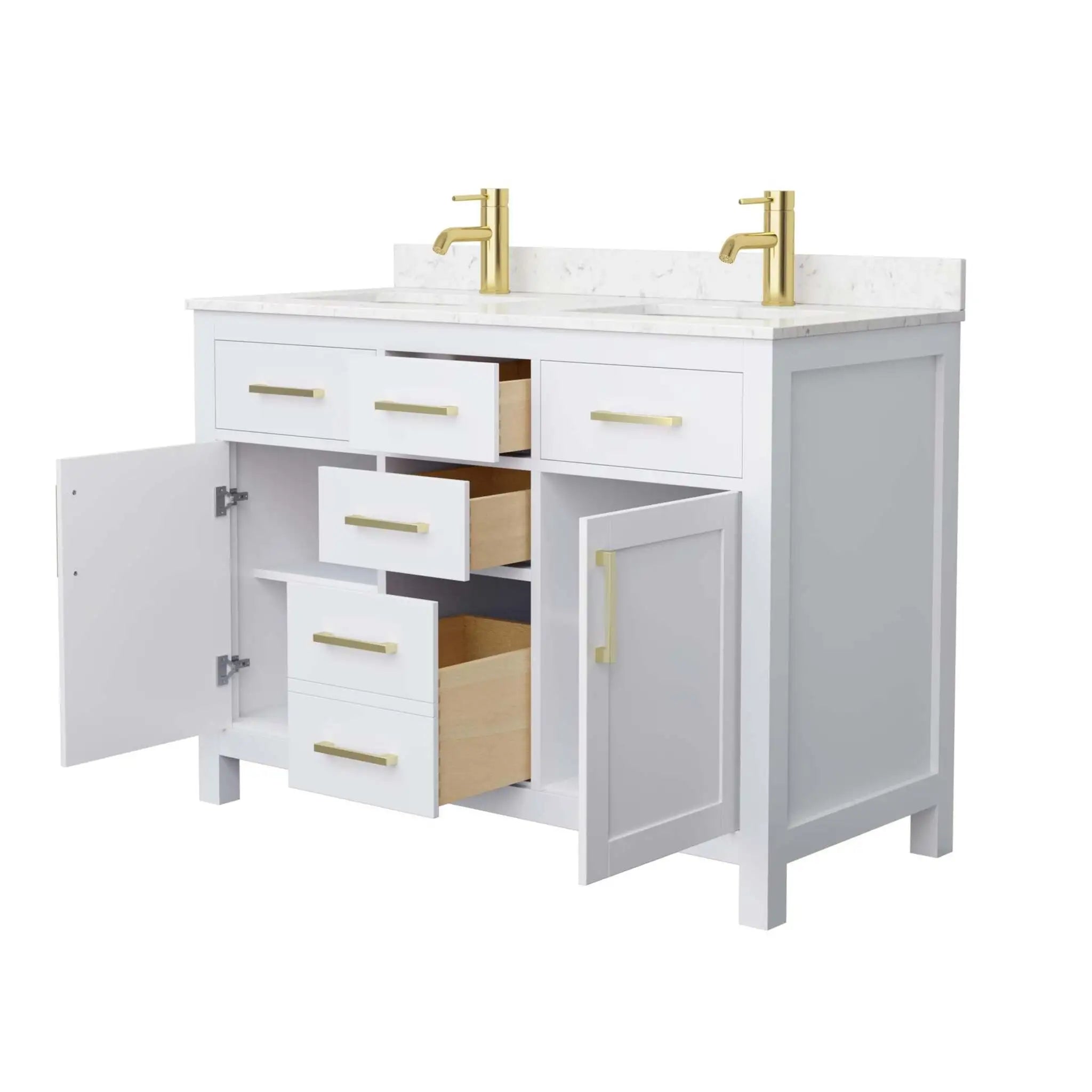 48" Beckett Double Bathroom Vanity in White with Brushed Gold Trim by Wyndham