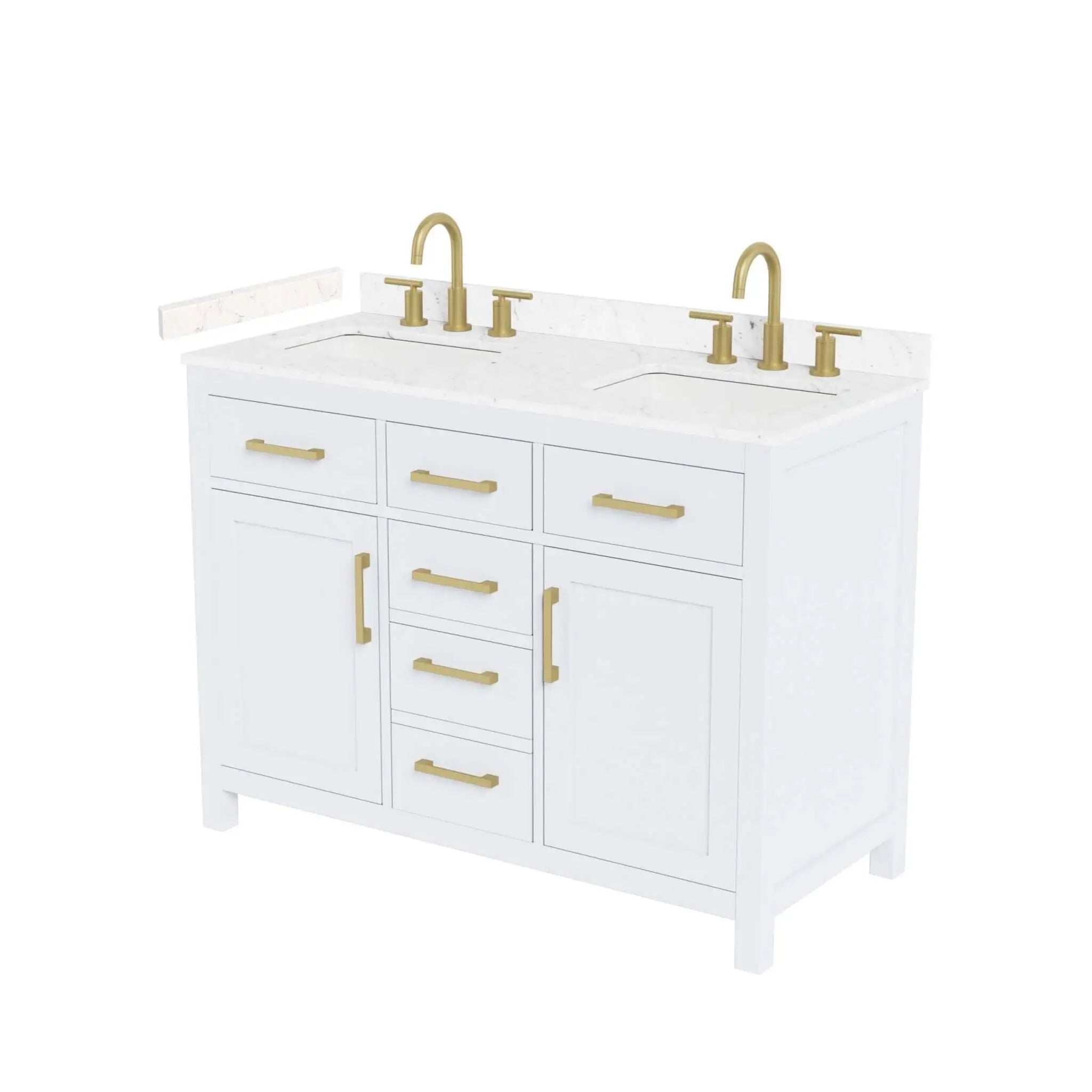 48" Beckett Double Bathroom Vanity in White with Brushed Gold Trim by Wyndham