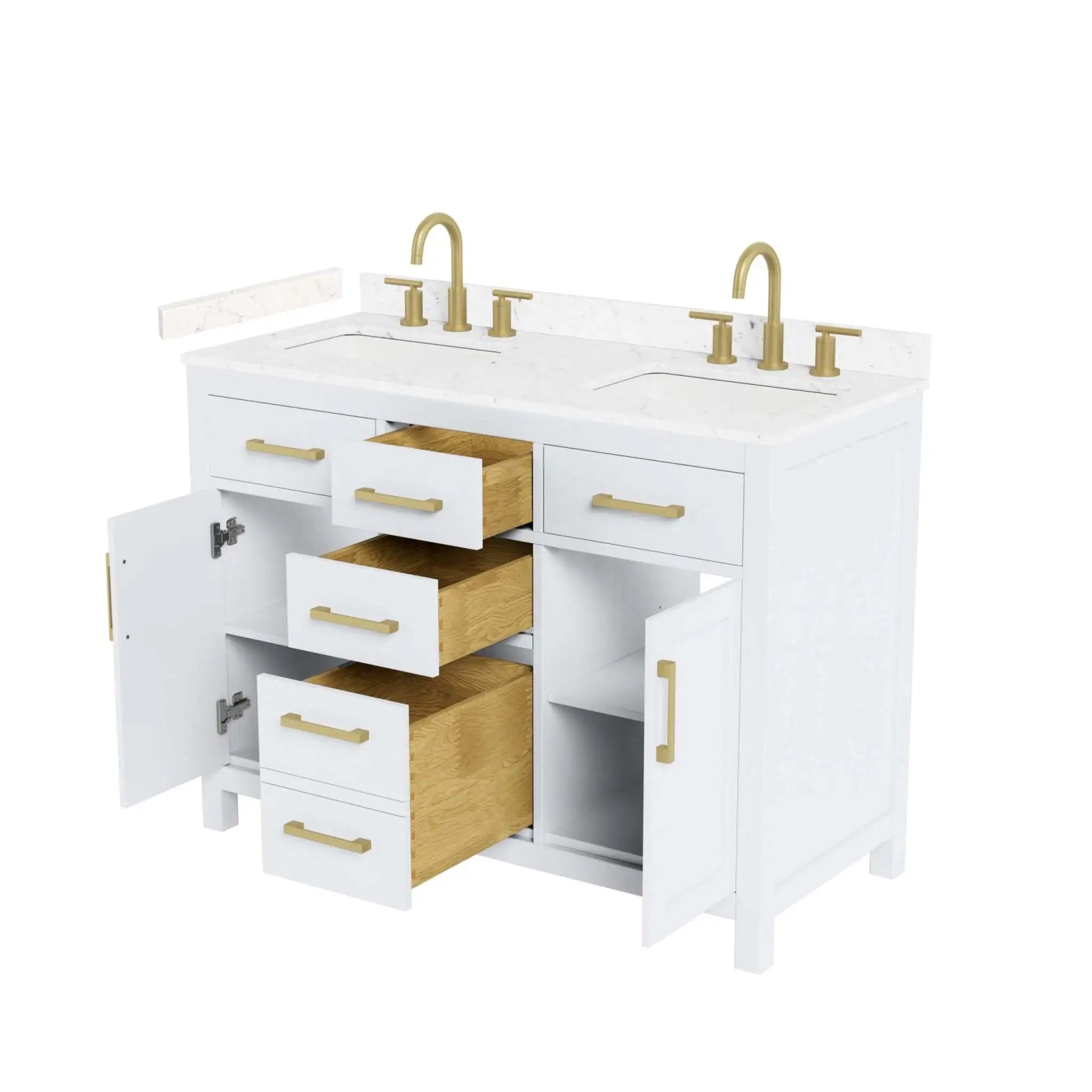 48" Beckett Double Bathroom Vanity in White with Brushed Gold Trim by Wyndham