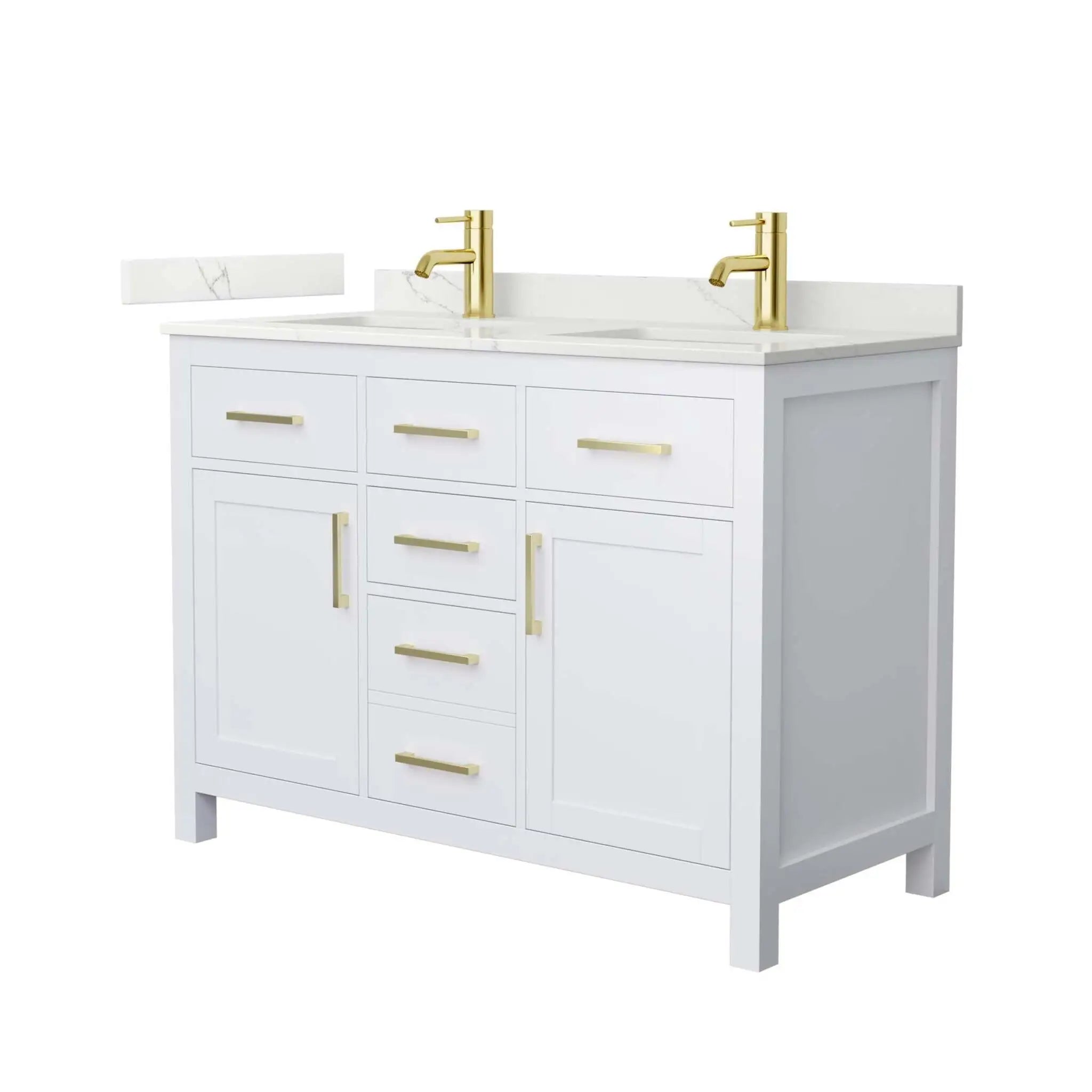 48" Beckett Double Bathroom Vanity in White with Brushed Gold Trim by Wyndham