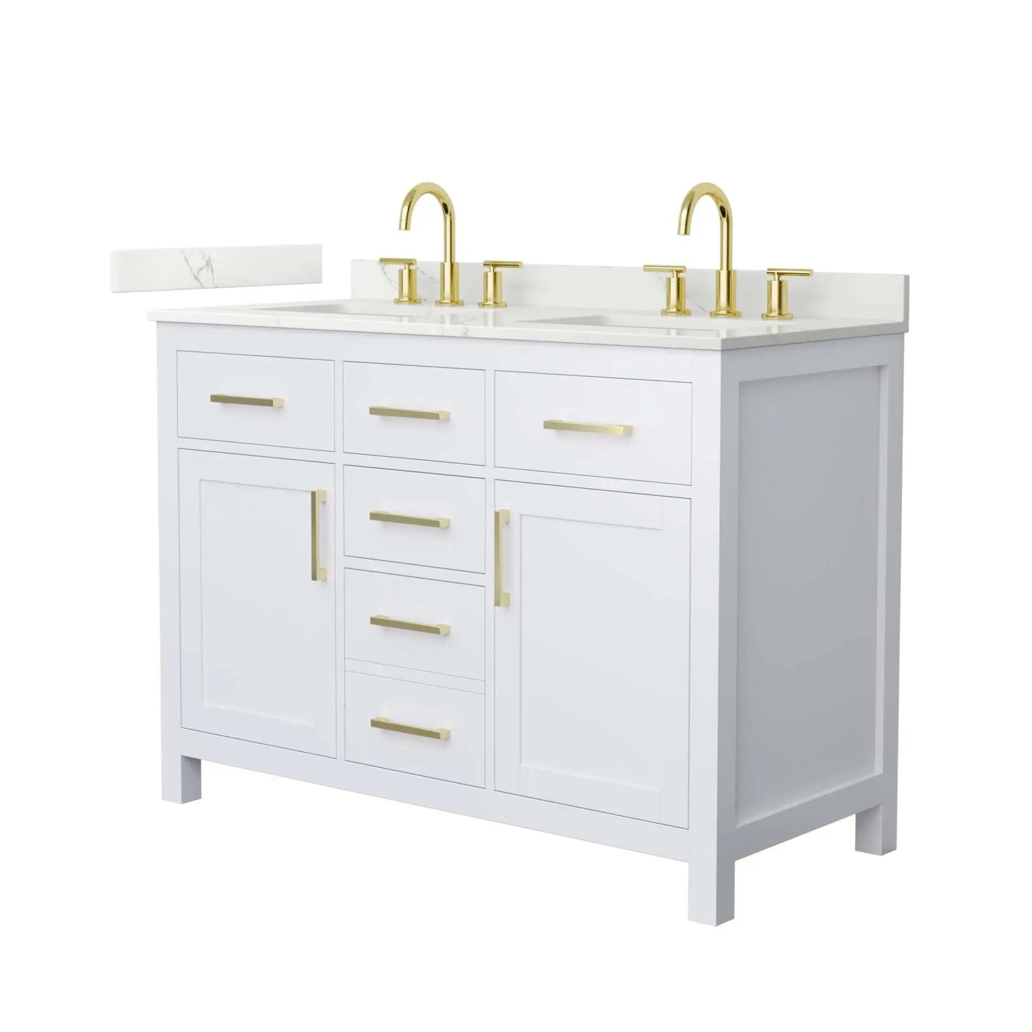 48" Beckett Double Bathroom Vanity in White with Brushed Gold Trim by Wyndham